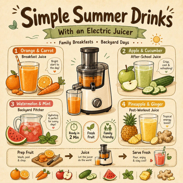 Electric juicer summer drinks for family breakfasts