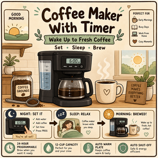 Coffee maker with timer brewing fresh morning coffee