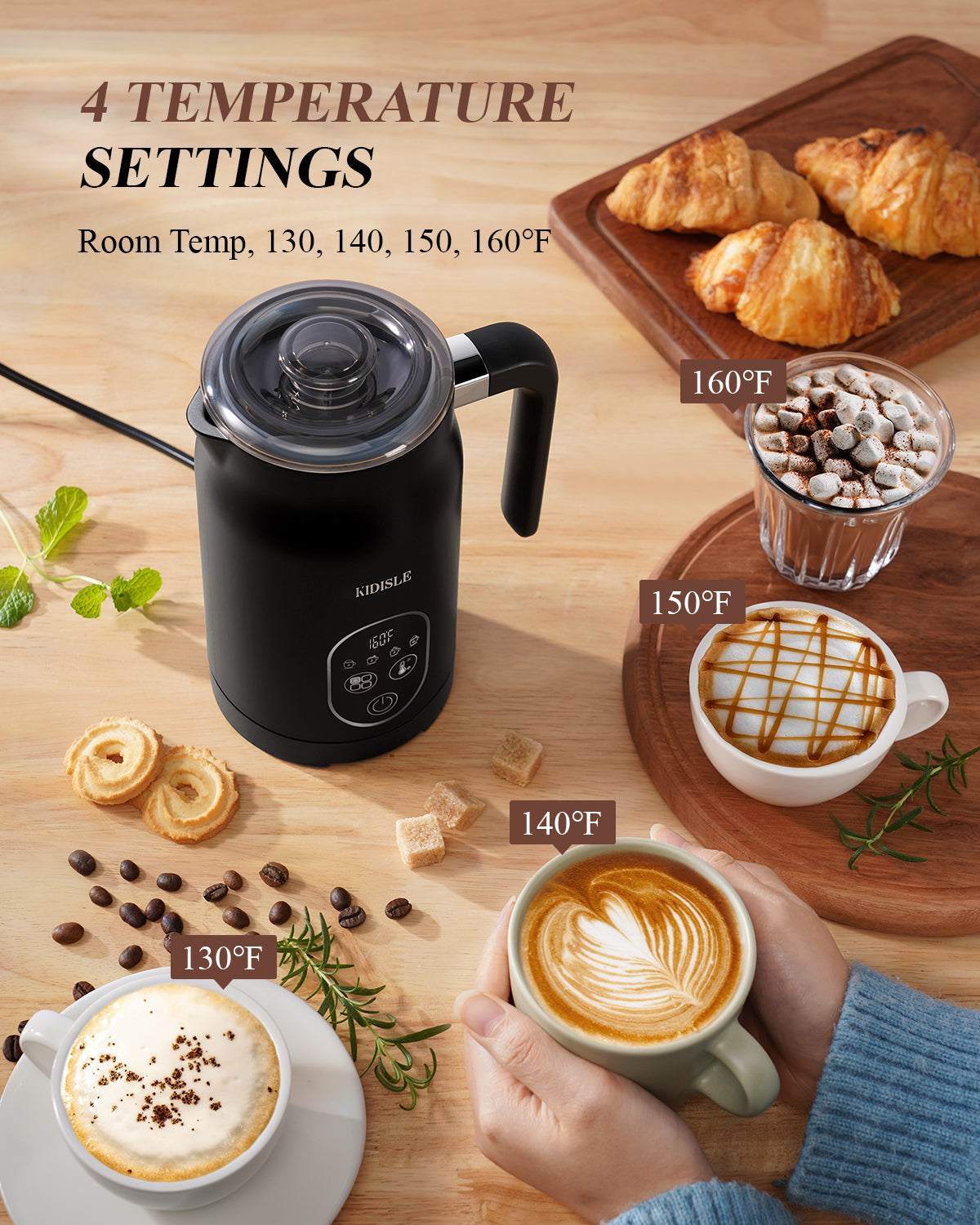KIDISLE® Electric Milk Frother Black