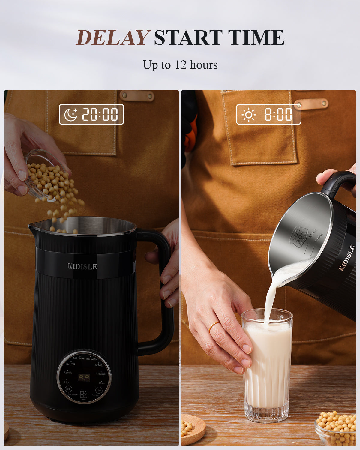 KIDISLE® 32oz Automatic Soy Machine for Homemade Almond Black