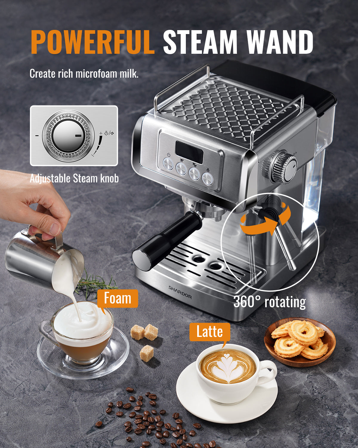 SHARDOR® Espresso Machine 20 Bar with Milk Frother Steam Wand