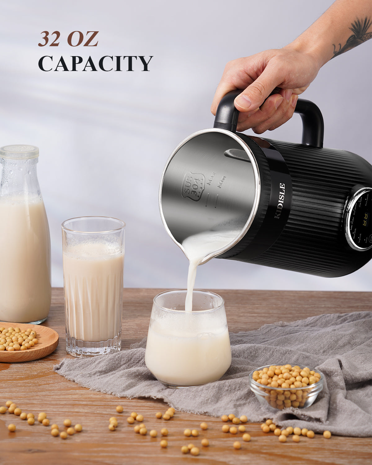 KIDISLE® 32oz Automatic Soy Machine for Homemade Almond Black