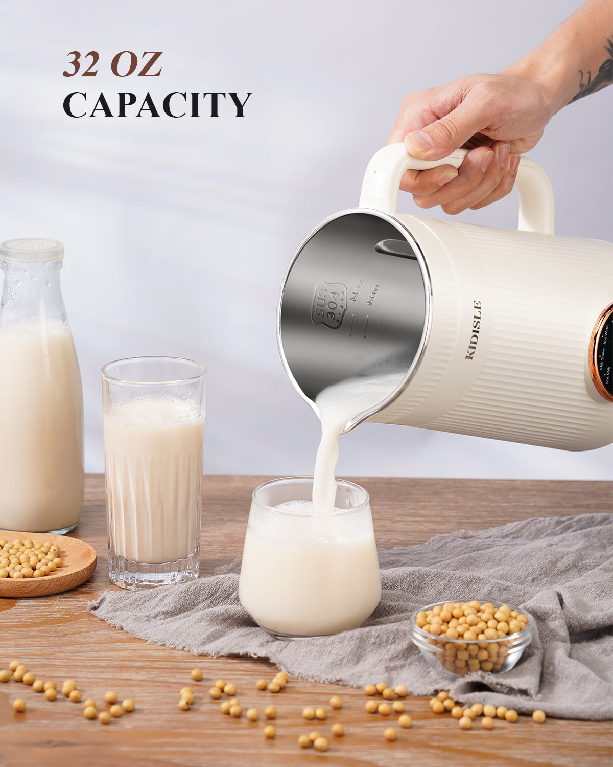 KIDISLE® 32oz Automatic Soy Machine for Homemade Almond White