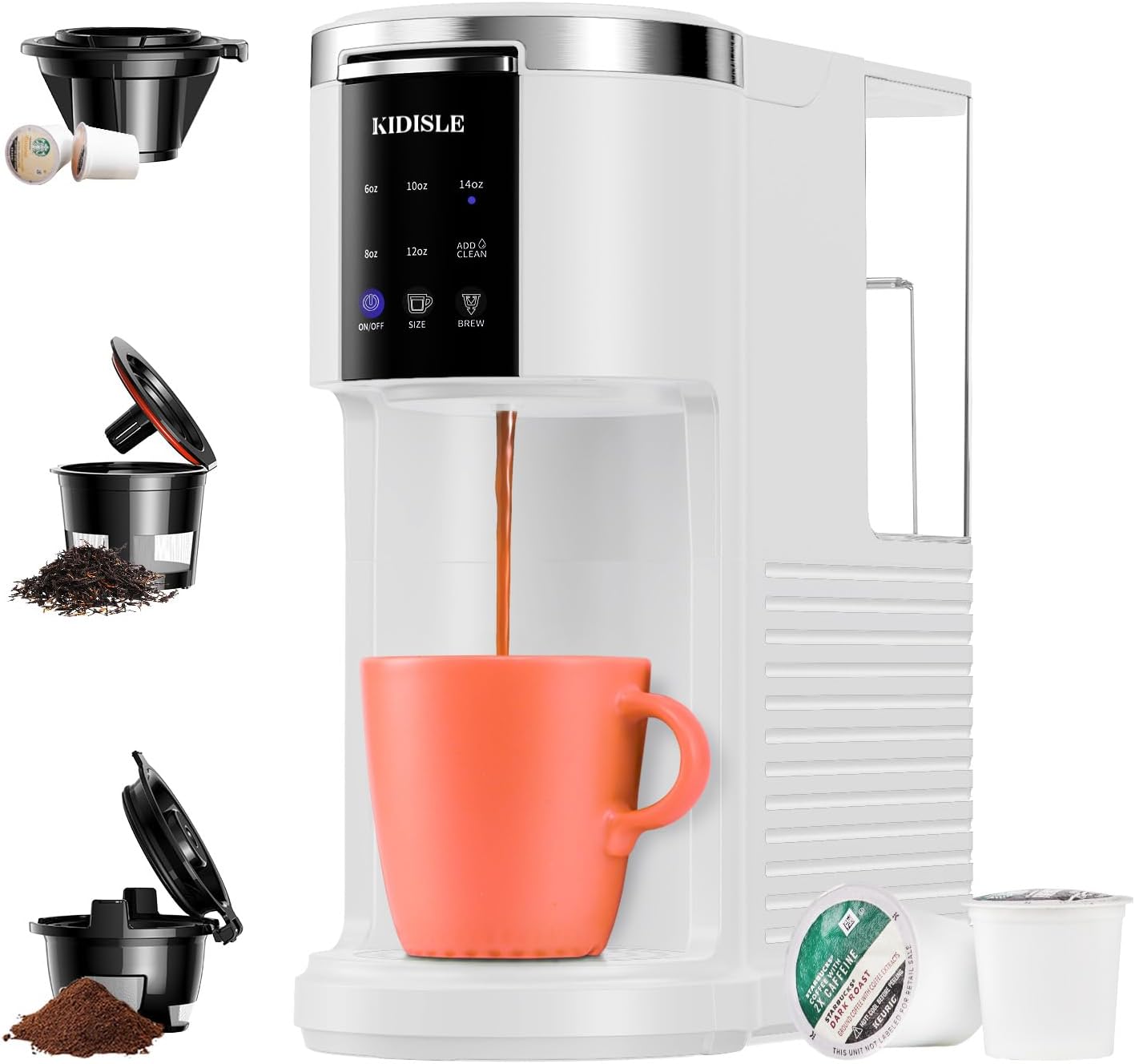 KIDISLE® 3 in 1 Single Serve Coffee Maker for K Cup Pods White