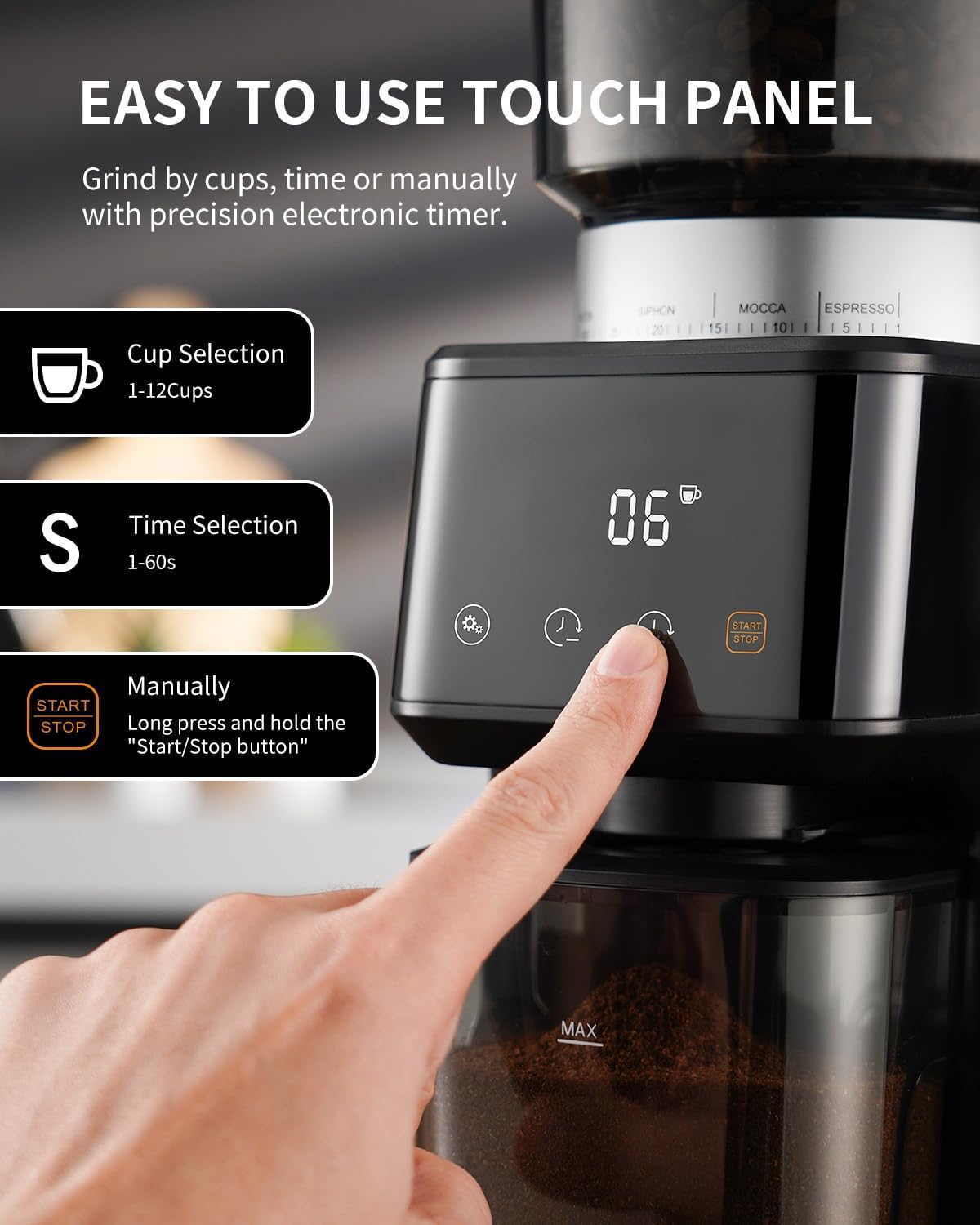 SHARDOR® Coffee Burr Grinder with Precision Timer Black