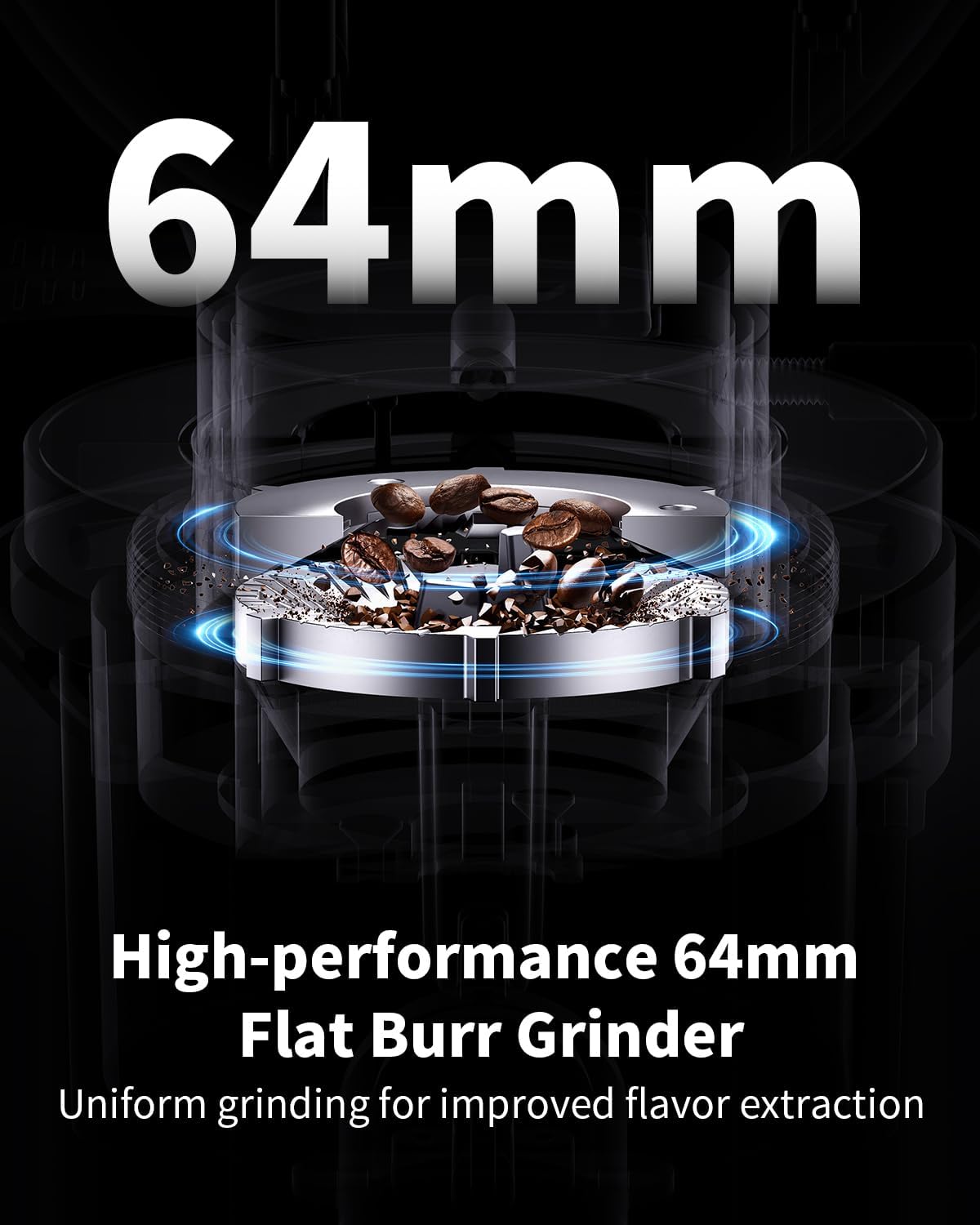 SHARDOR® Professional 64mm Flat Burr Grinder with 100 Grind Settings