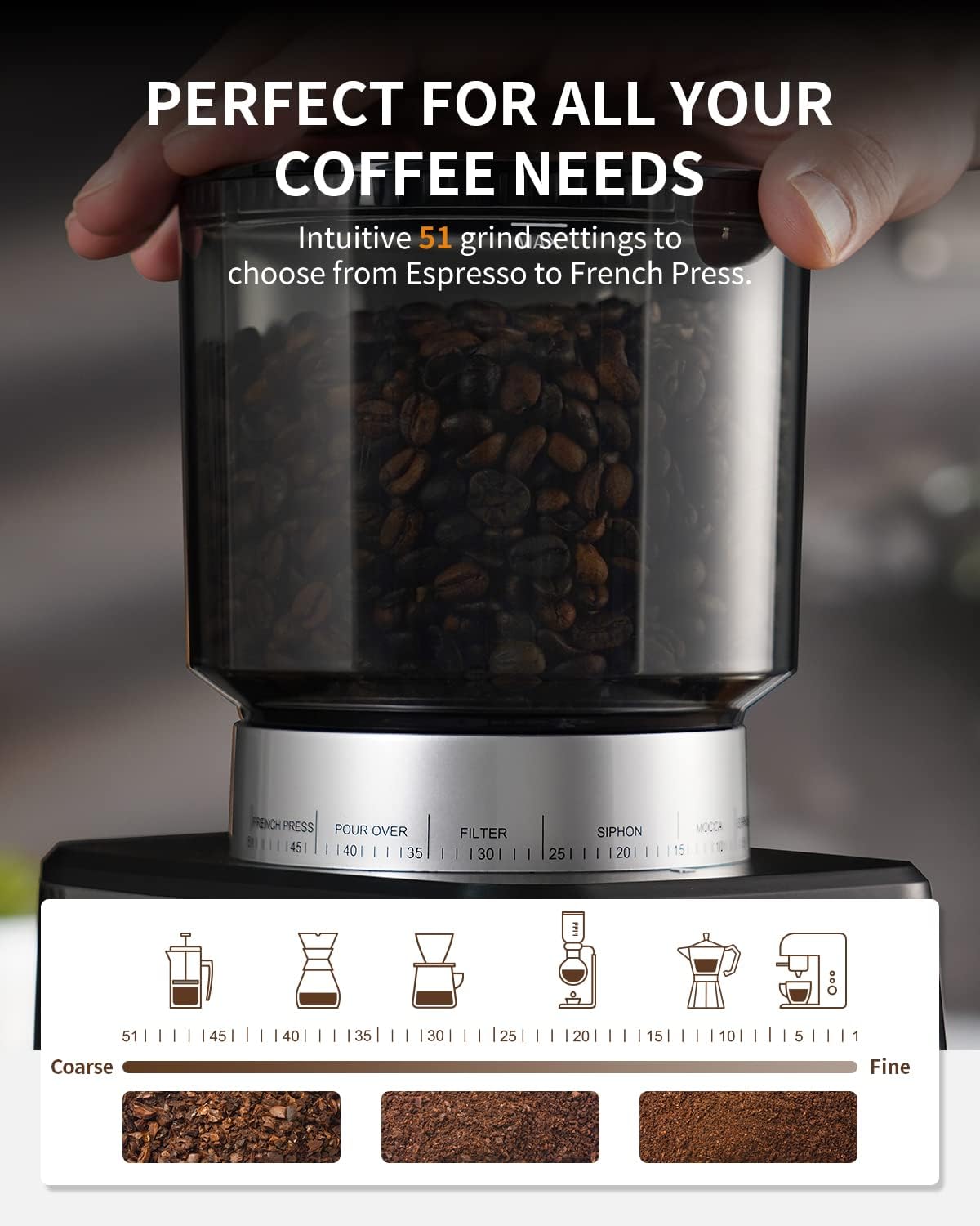 SHARDOR® Coffee Burr Grinder with Precision Timer Black