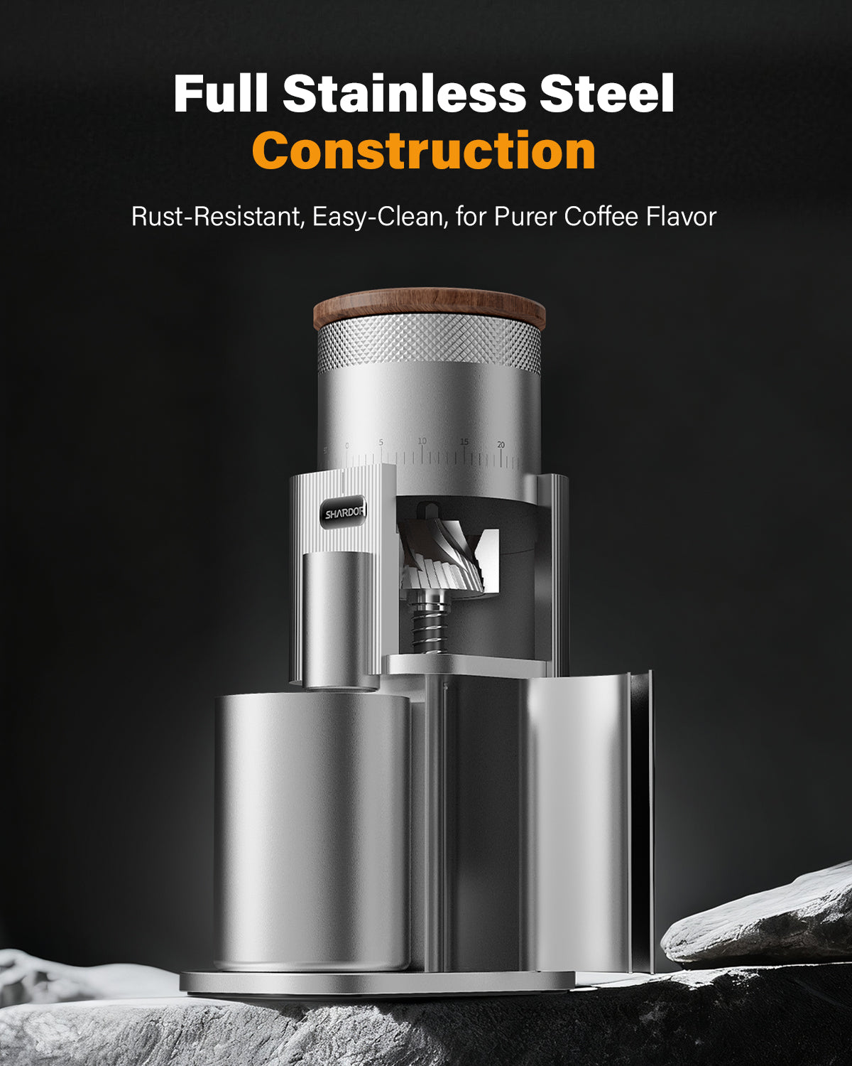 SHARDOR® Coffee Burr Grinder Professional with All-Metal Single-Dose Coffee Grinder – Quiet DC Motor-Silver