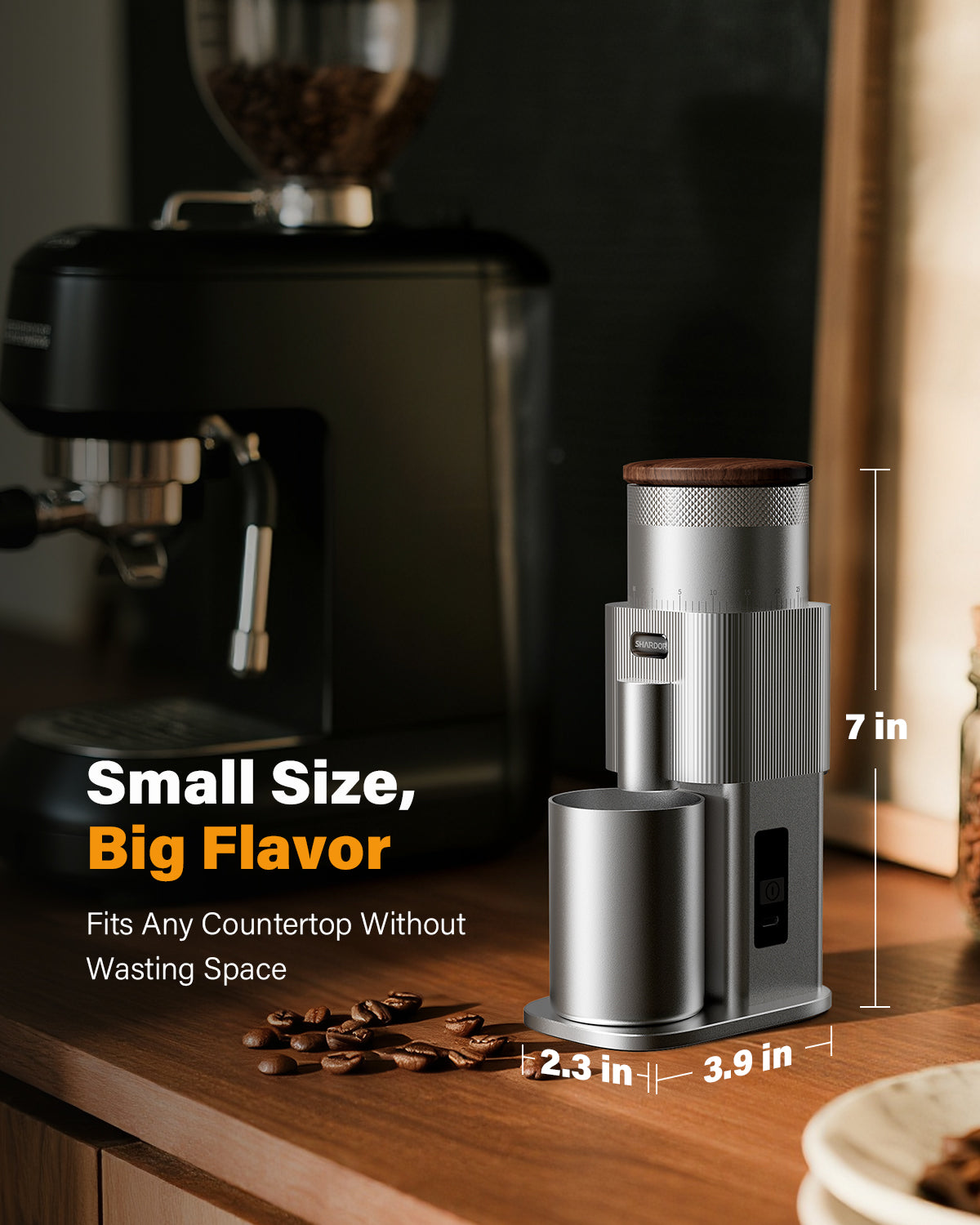 SHARDOR® Coffee Burr Grinder Professional with All-Metal Single-Dose Coffee Grinder – Quiet DC Motor-Silver