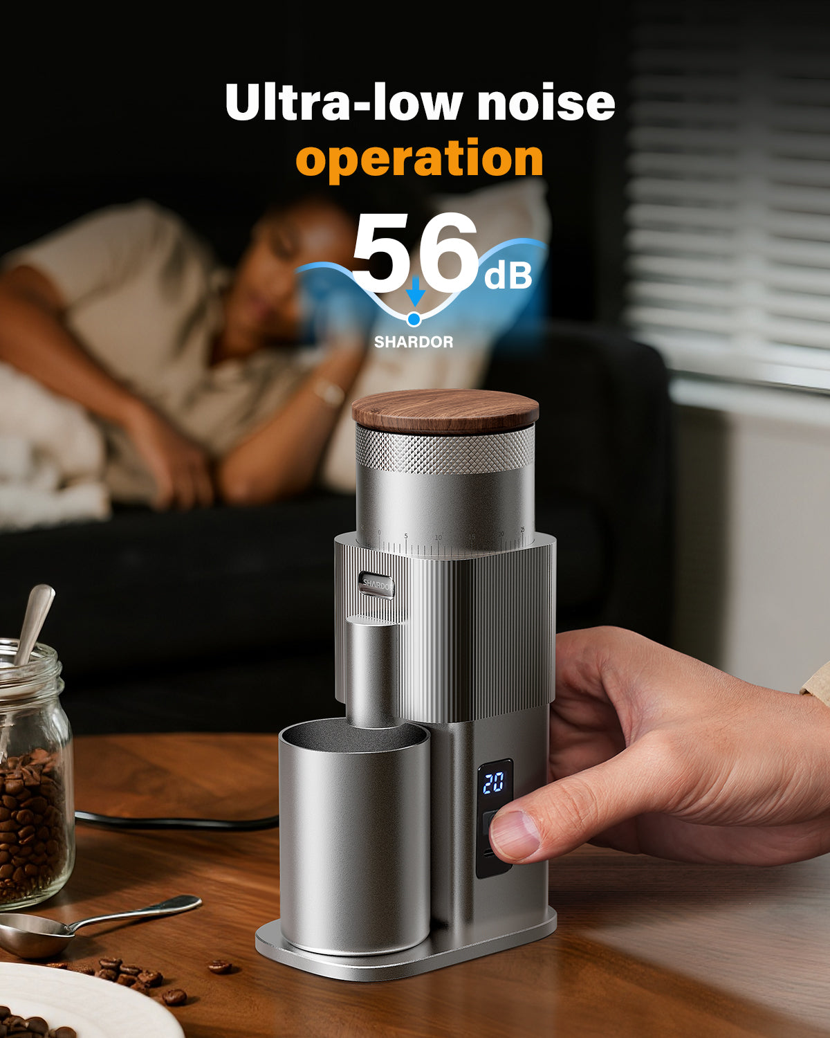 SHARDOR® Coffee Burr Grinder Professional with All-Metal Single-Dose Coffee Grinder – Quiet DC Motor-Silver