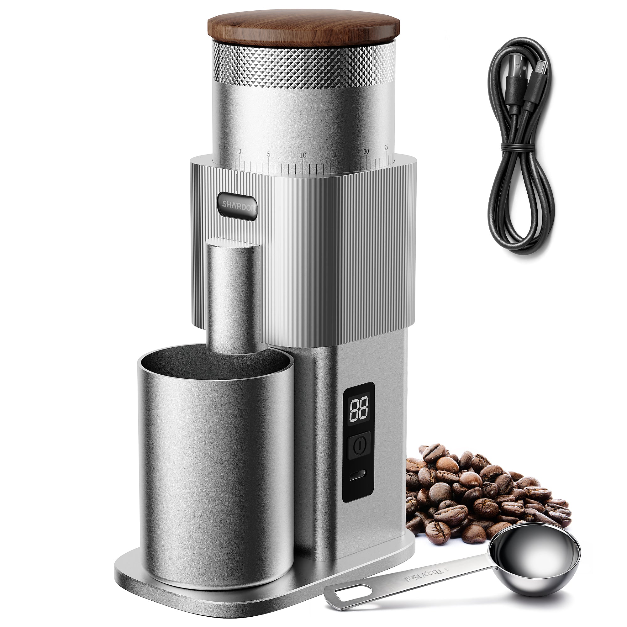 SHARDOR® Coffee Burr Grinder Professional with All-Metal Single-Dose Coffee Grinder – Quiet DC Motor-Silver