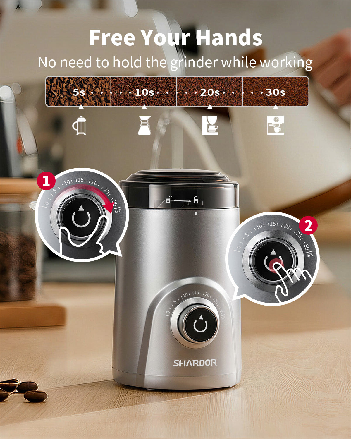 SHARDOR Coffee Blade Grinder with Super Silent Blade and Compact-Silver