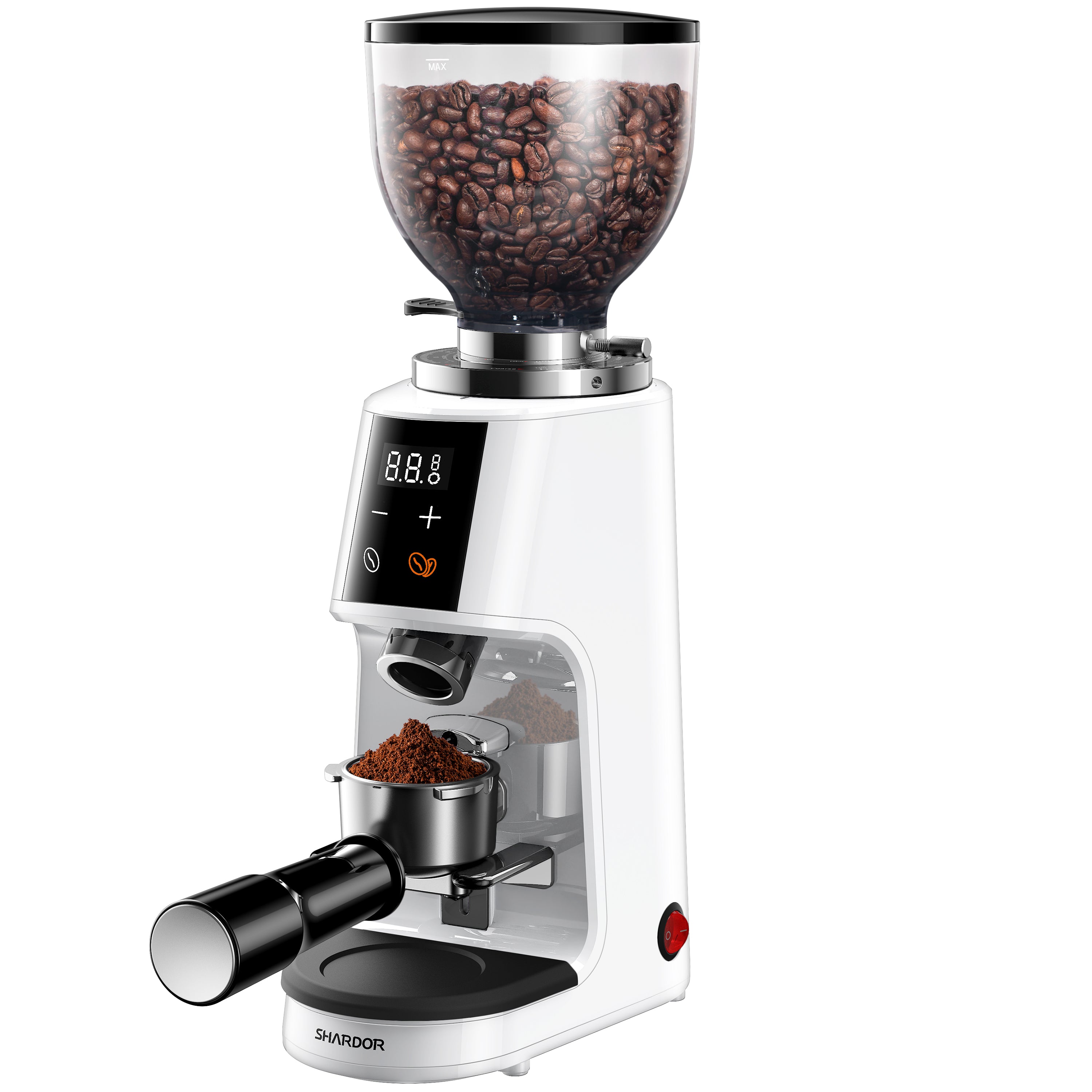 SHARDOR 64mm Flat Burr Coffee Grinder, 100 Settings, Anti-Static, White