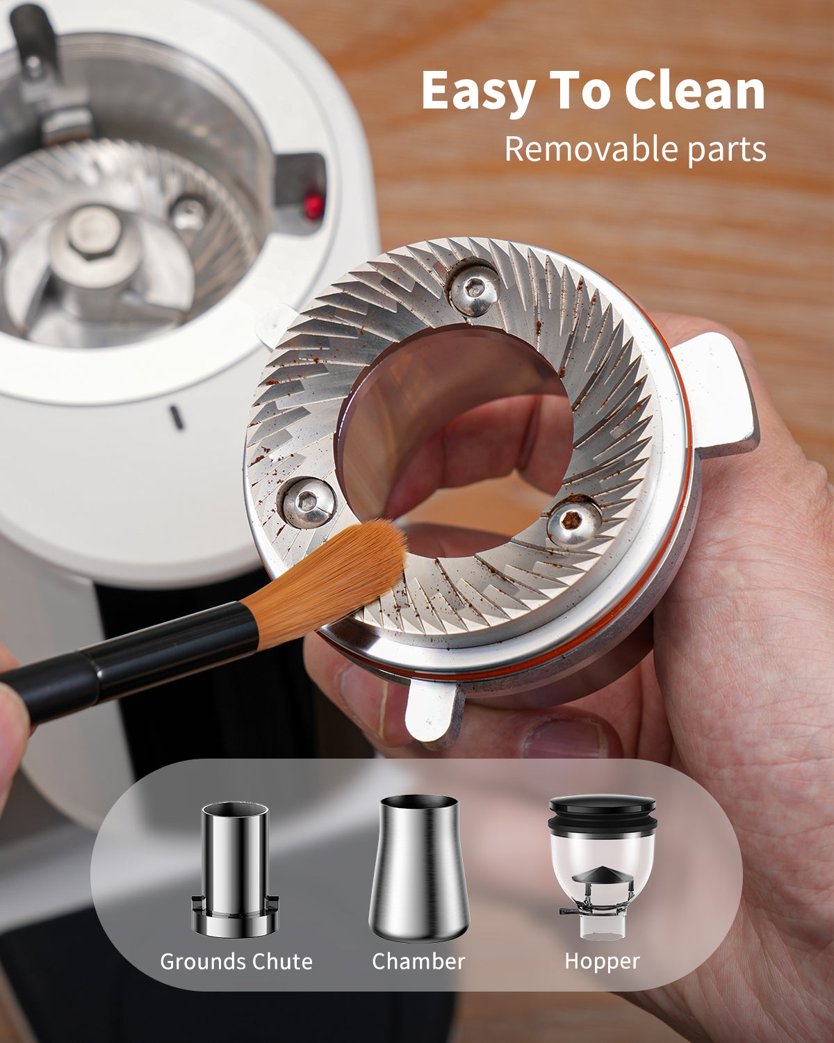 SHARDOR 64mm Flat Burr Coffee Grinder, 100 Settings, Anti-Static, White