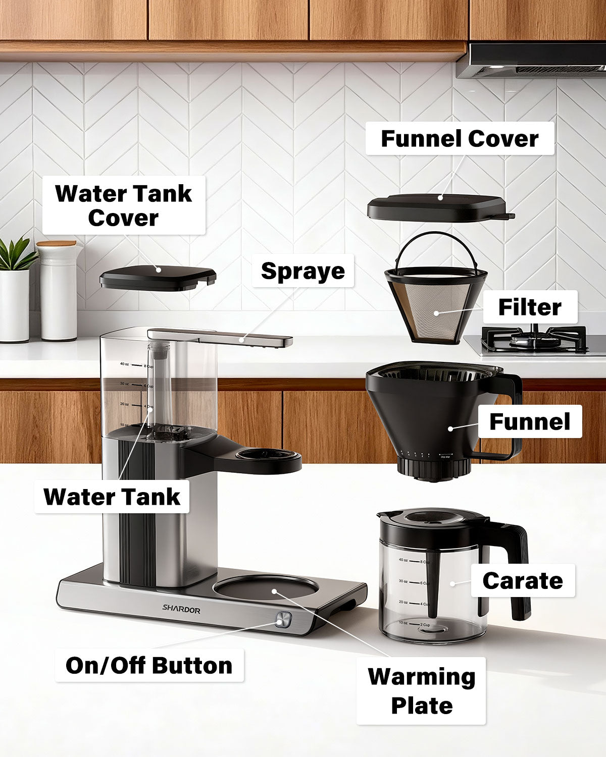 SHARDOR Coffee Burr Grinder with Reusable Filter and Glass Coffee Pot