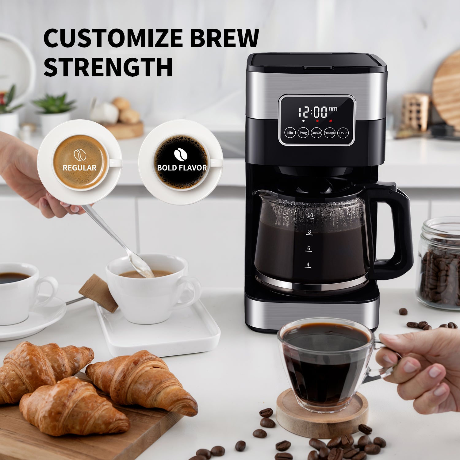 SHARDOR® Drip Coffee Machine with Timer,Silver & Glass Pot
