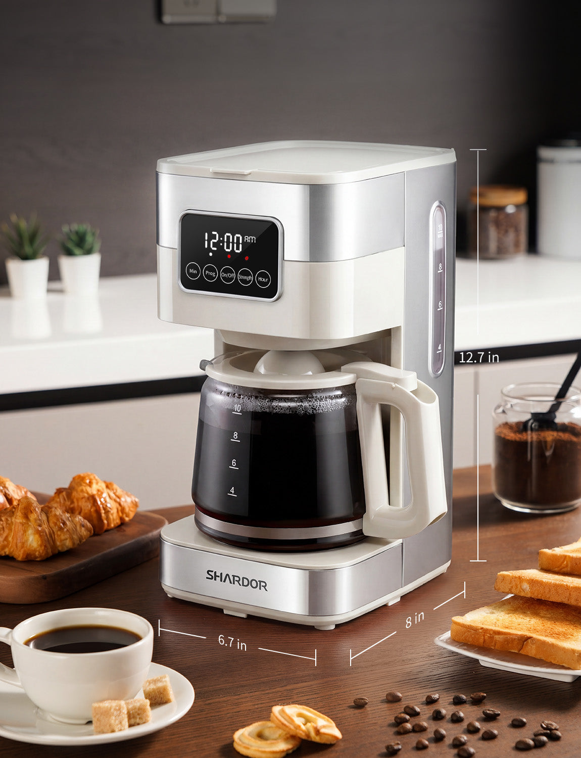 SHARDOR Drip Coffee Machine with Timer, White& Glass Pot