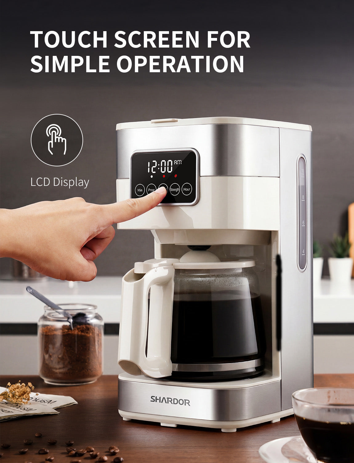 SHARDOR Drip Coffee Machine with Timer, White& Glass Pot