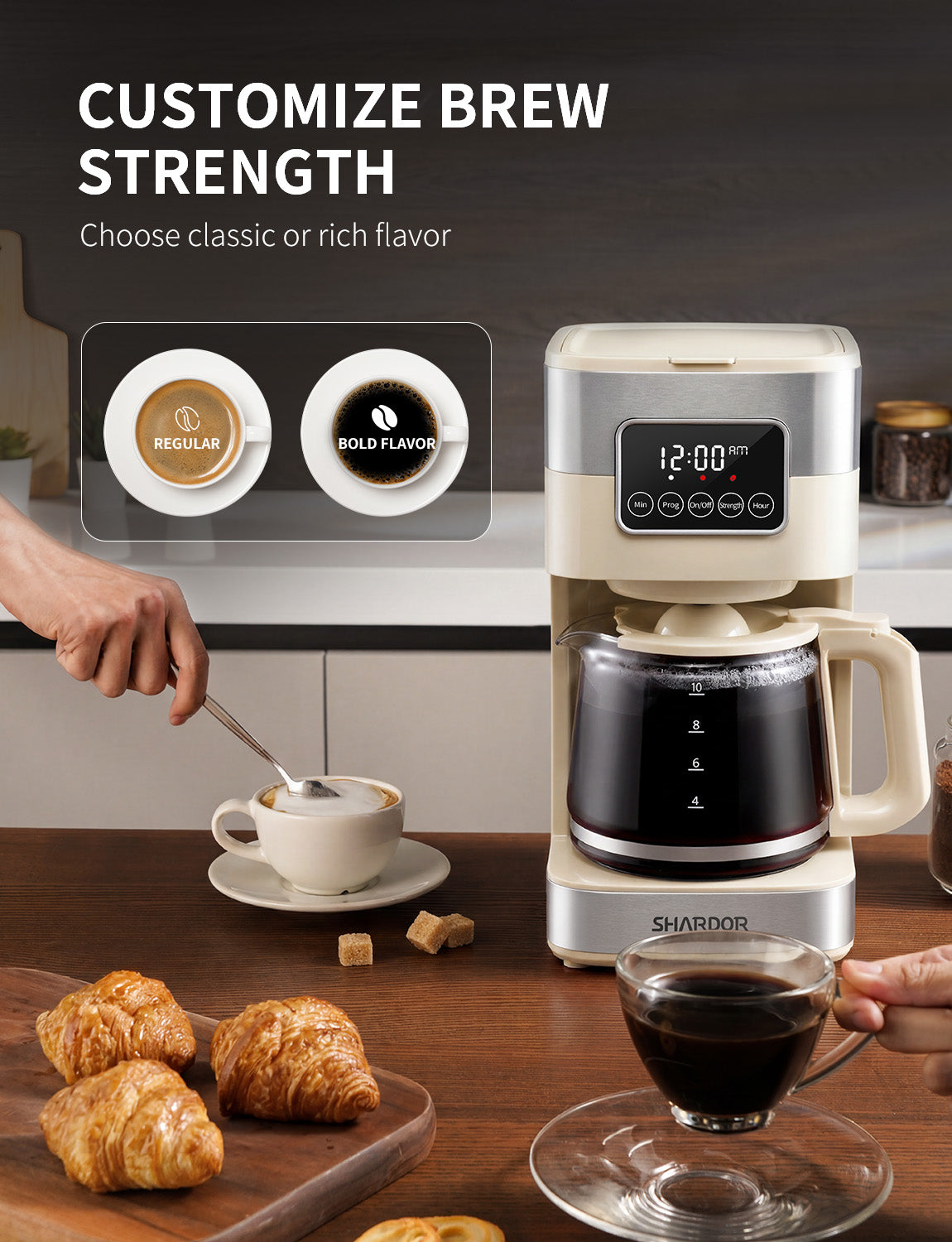 SHARDOR Drip Coffee Machine with Timer, White& Glass Pot