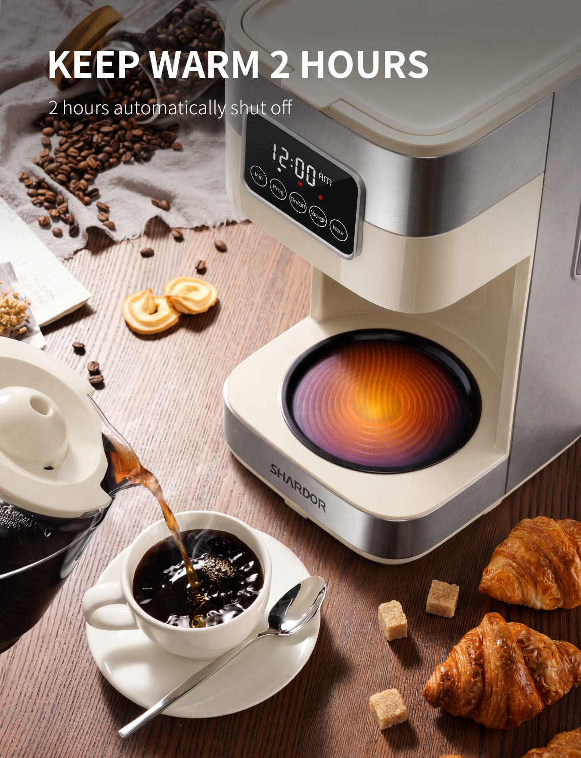 SHARDOR Drip Coffee Machine with Timer, White& Glass Pot