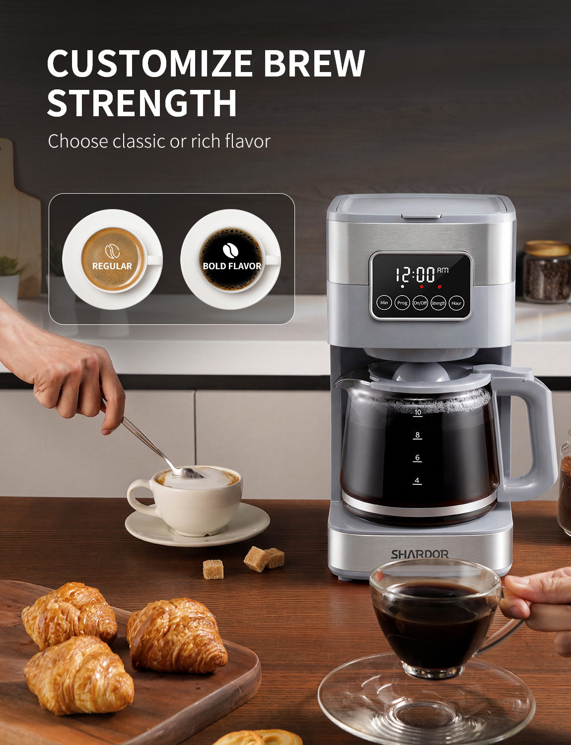 SHARDOR Drip Coffee Machine with Timer, Gray & Glass Pot
