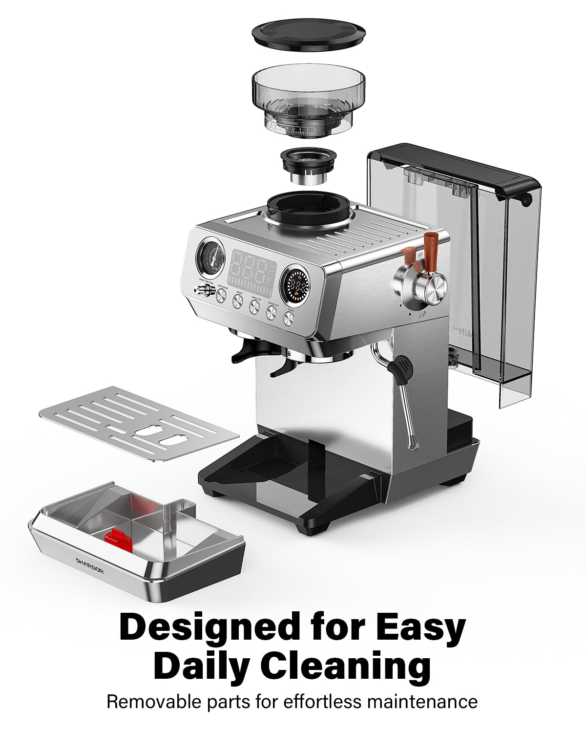 SHARDOR 20 Bar Espresso Machine with Built-In Grinder,