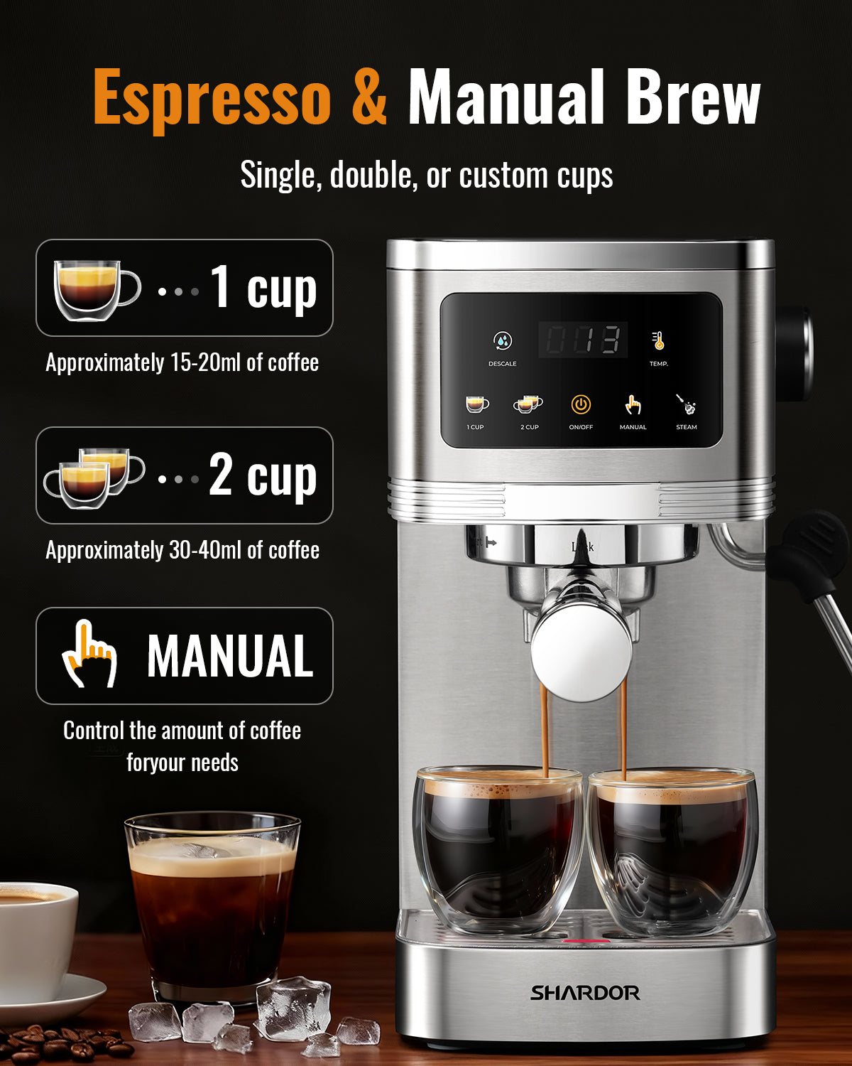 SHARDOR Espresso Machine 20 Bar with Touchscreen Adjustable