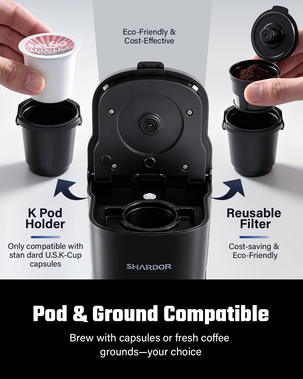 SHARDOR Mini Single Serve Coffee Maker for K-Cup Pods & Grounds