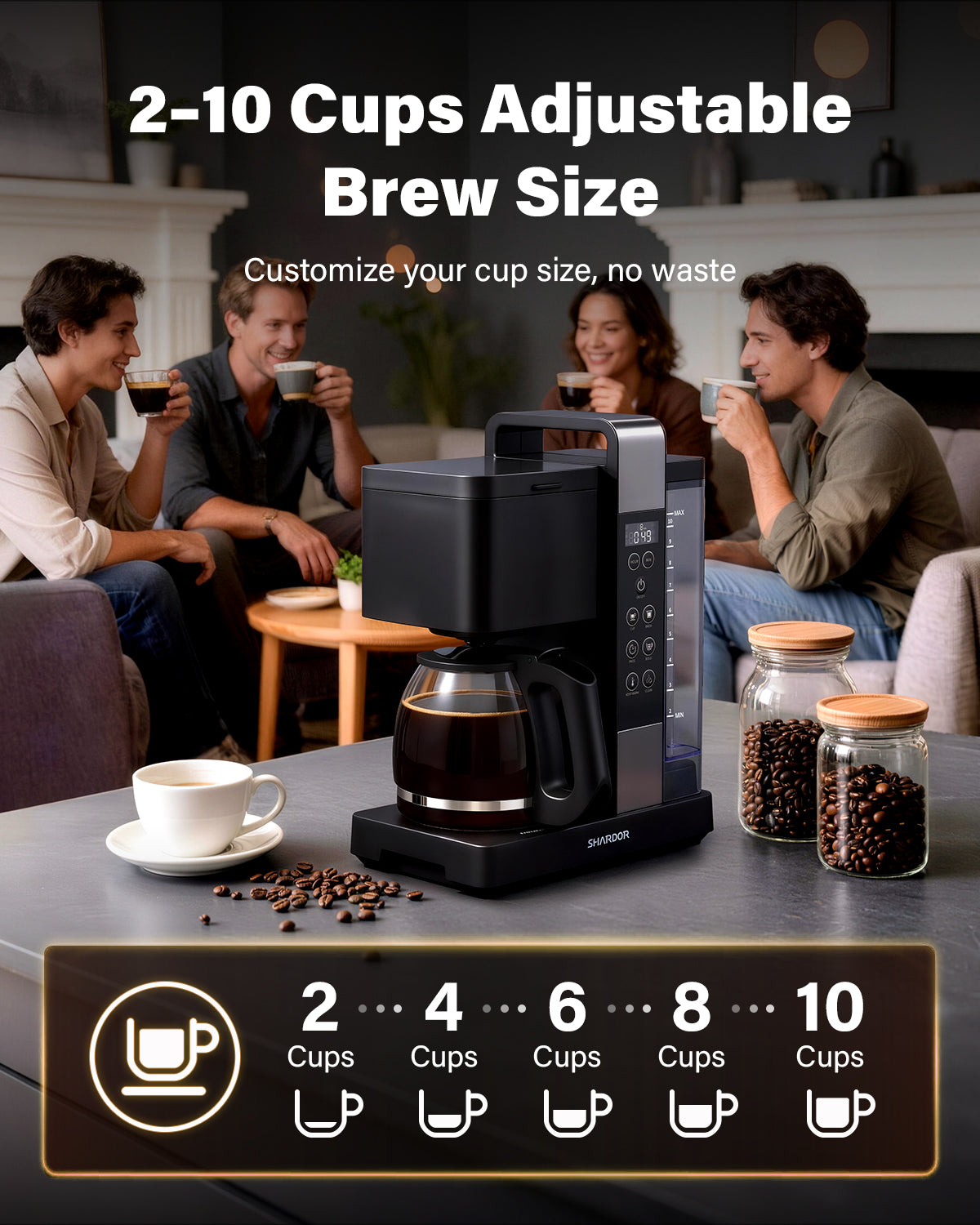 SHARDOR 10-Cup Coffee Maker, Programmable Drip Coffee Machine with 2–10 Cup Setting
