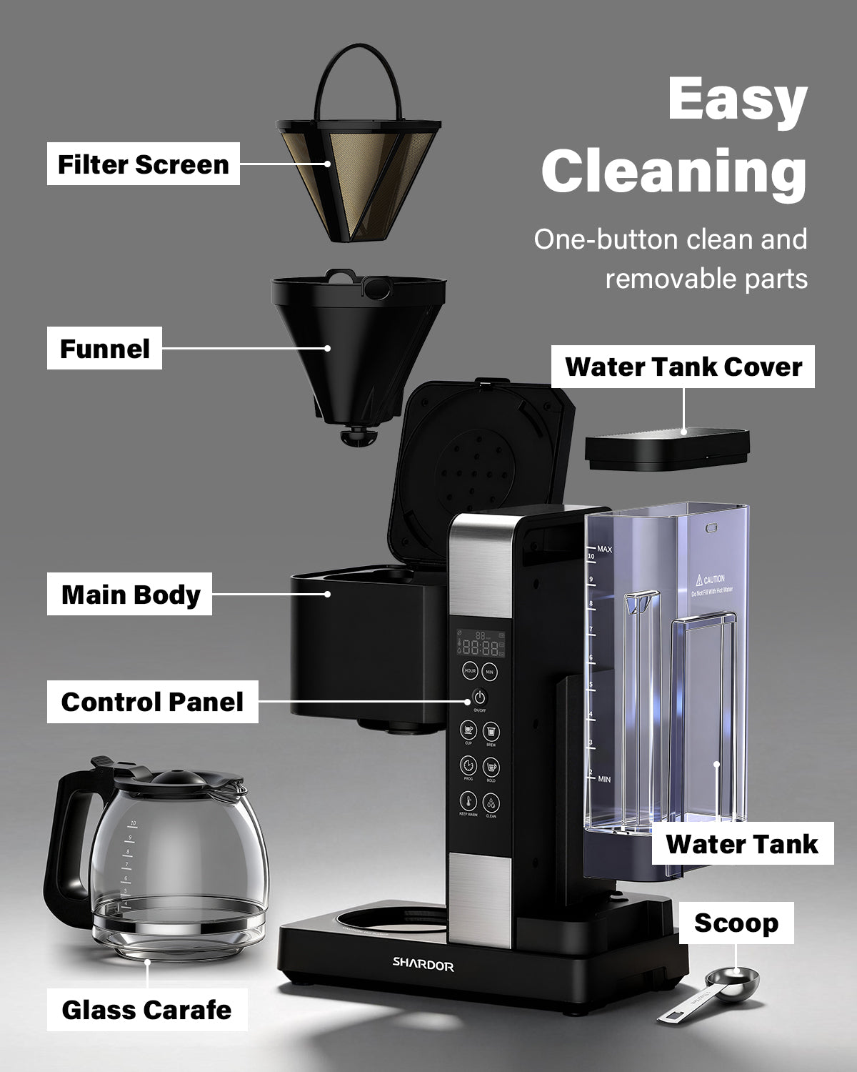 SHARDOR 10-Cup Coffee Maker, Programmable Drip Coffee Machine with 2–10 Cup Setting