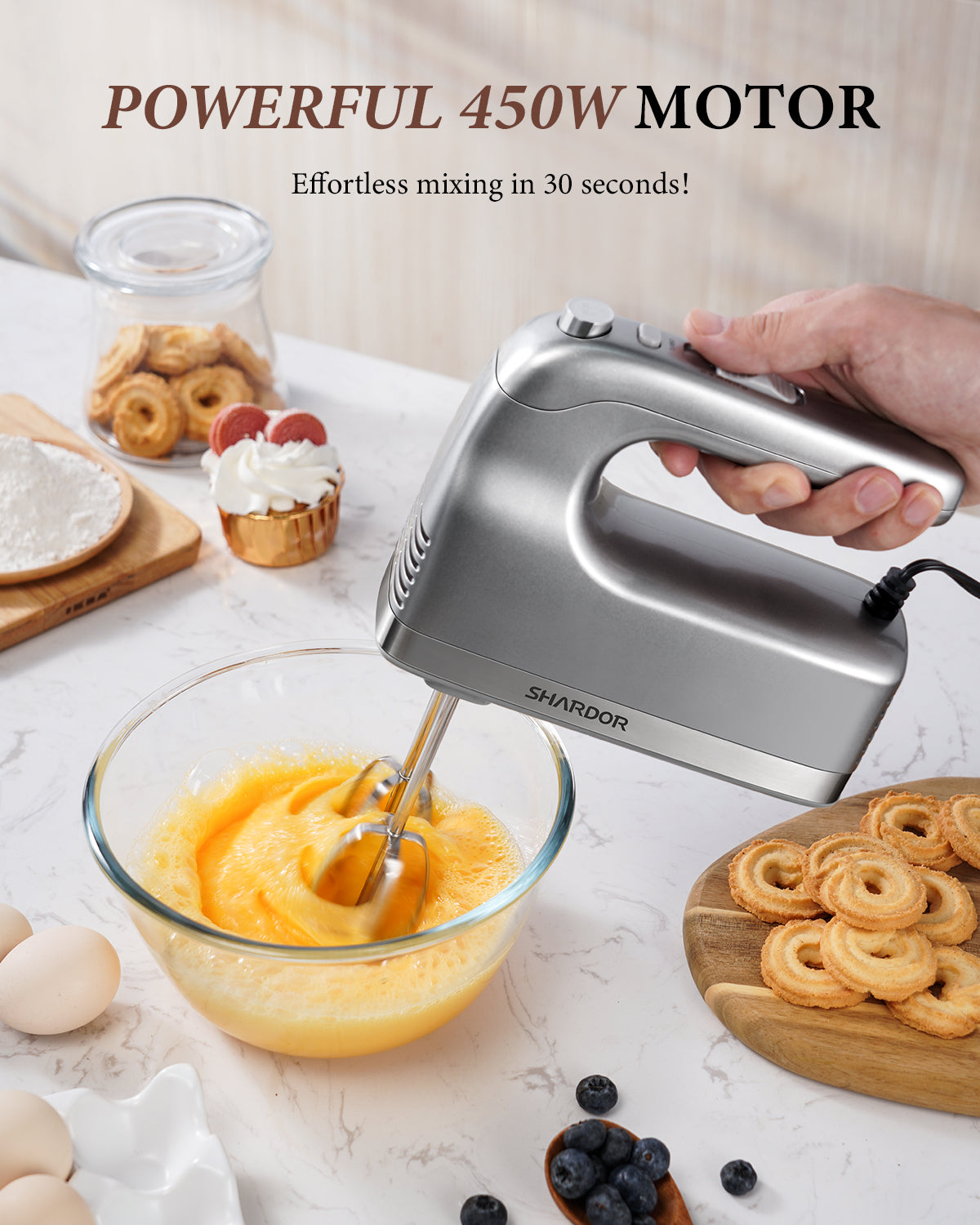SHARDOR Hand Mixer, 450W Handheld Mixer with Storage Case