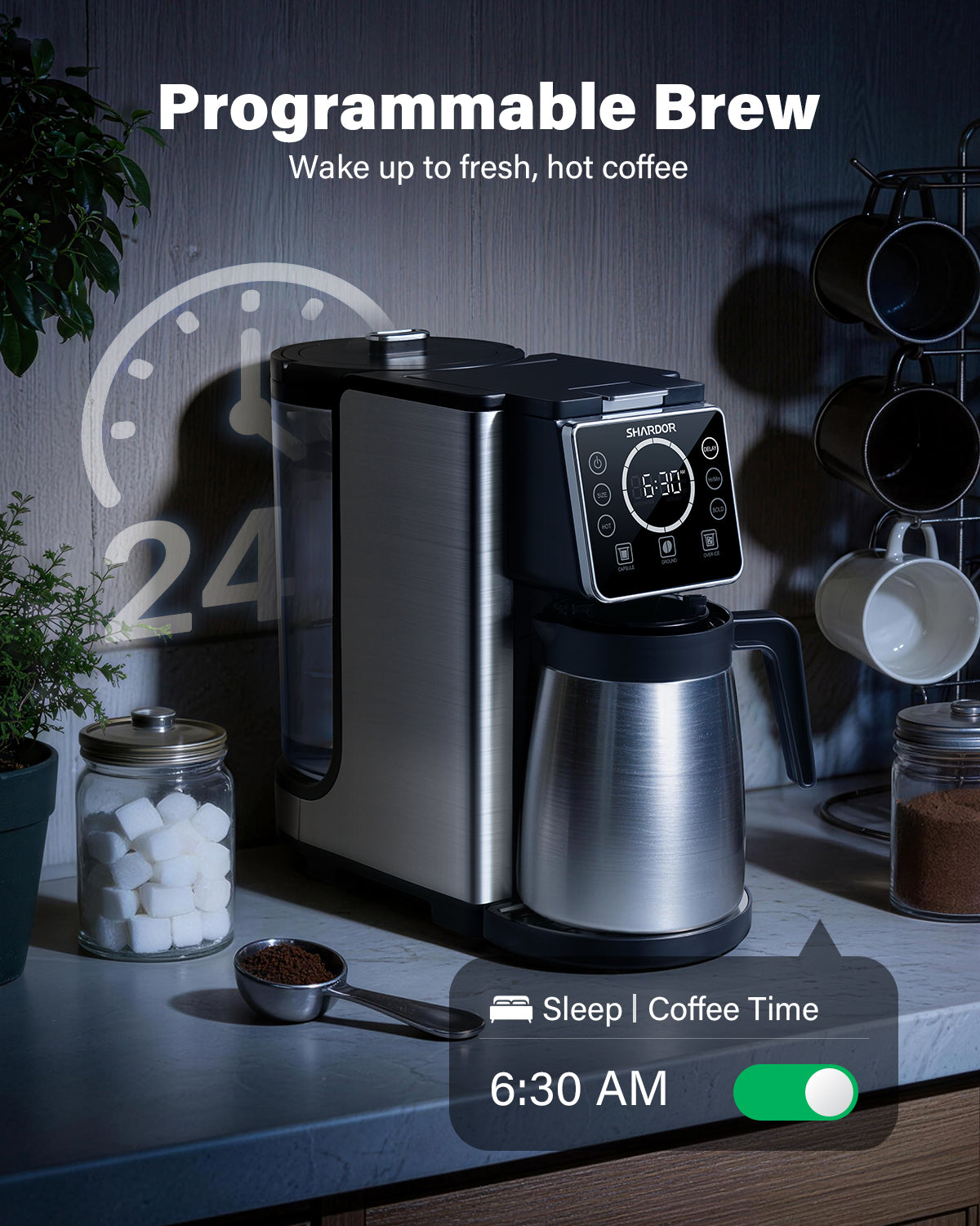 SHIARDOR Programmable Single Serve & Carafe Coffee Maker