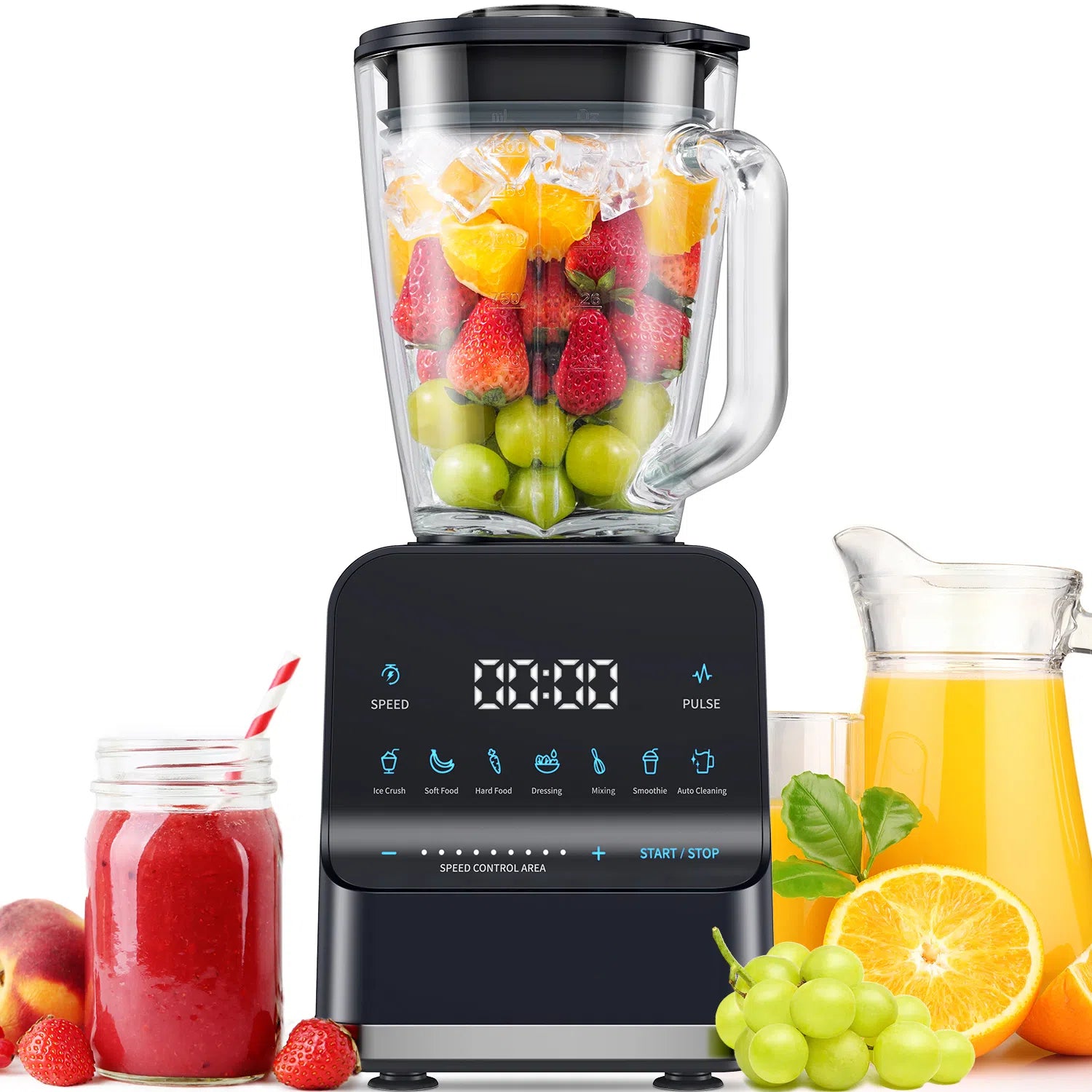 KIDISLE 1200W High-Speed Countertop Blender, 52oz Glass Pitcher for Smoothies