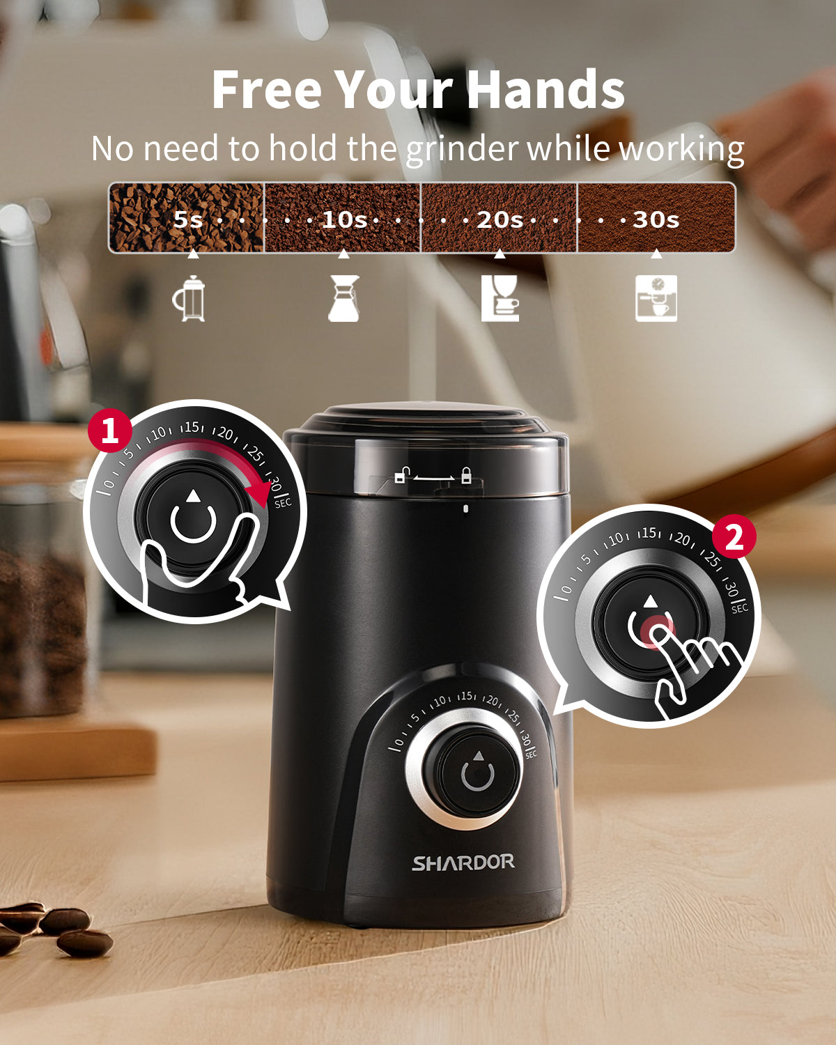 SHARDOR® Coffee Blade Grinder with Super Silent Blade and Compact