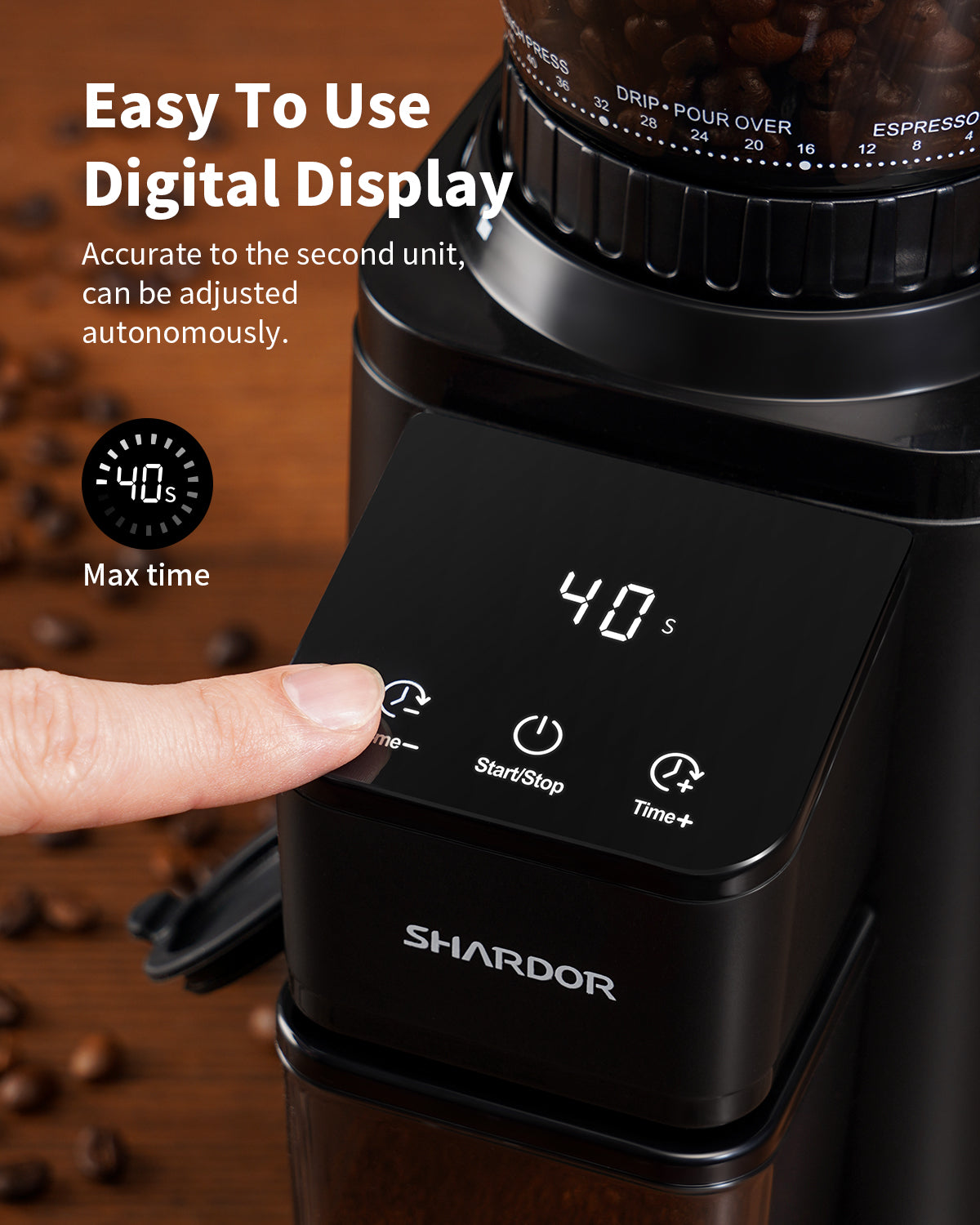 SHARDOR® Coffee Burr Grinder with 48 Grind Settings Black