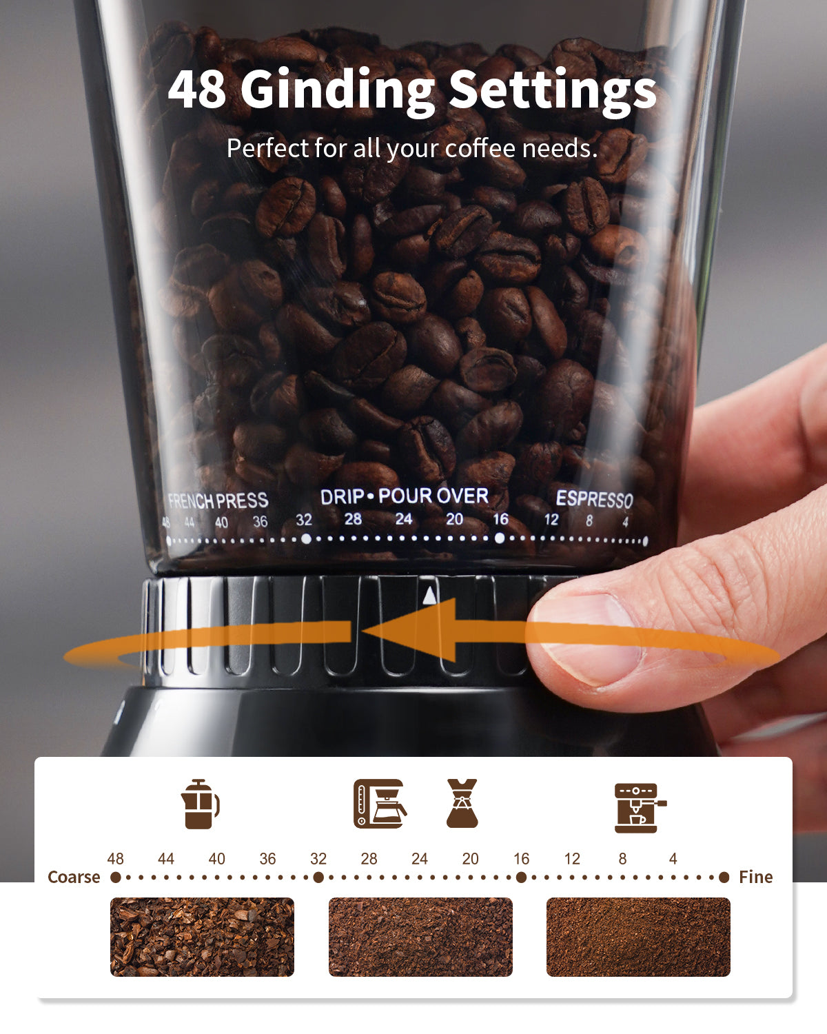 SHARDOR® Coffee Burr Grinder with 48 Grind Settings Black