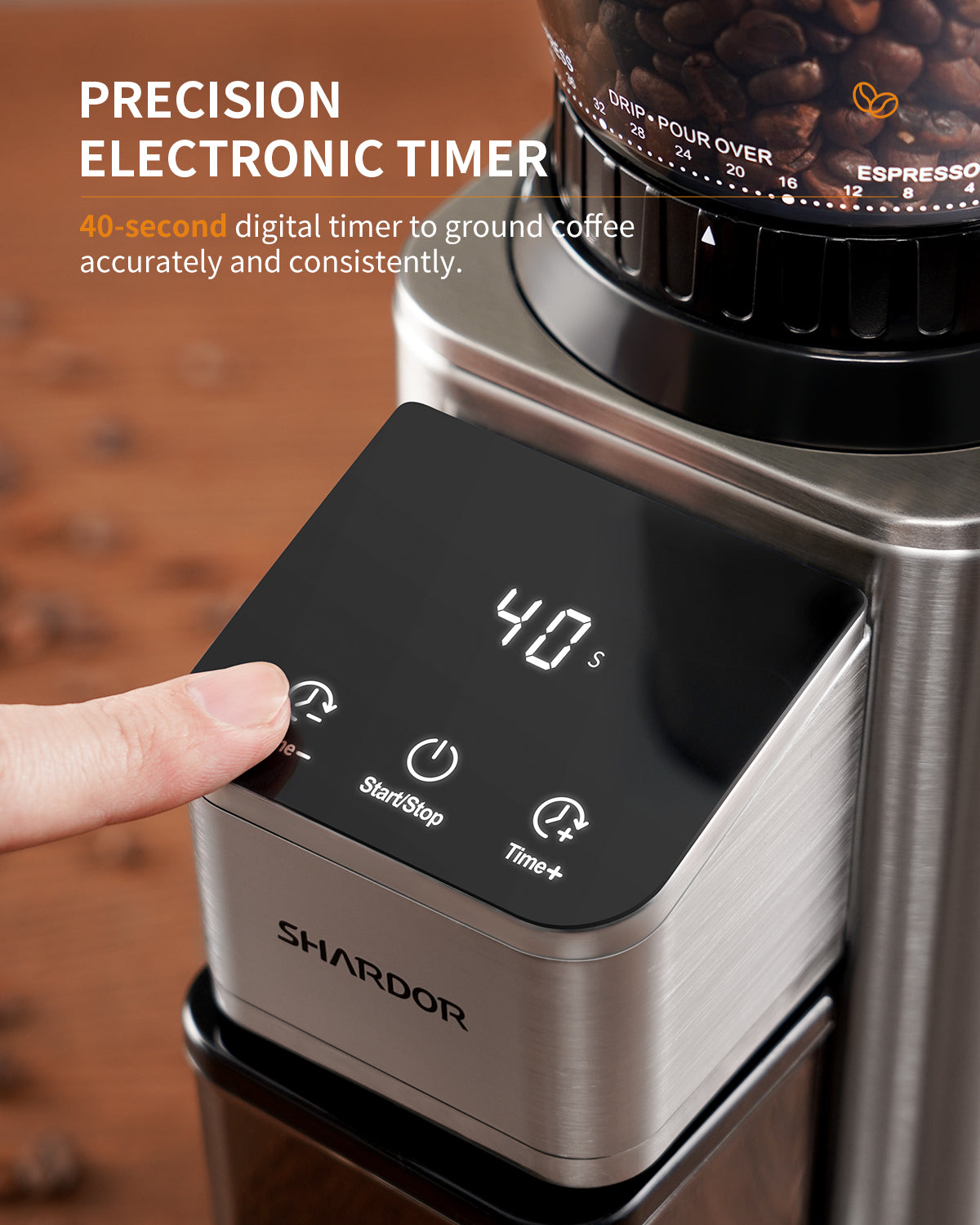 SHARDOR® Coffee Burr Grinder with 48 Grind Settings Silvery
