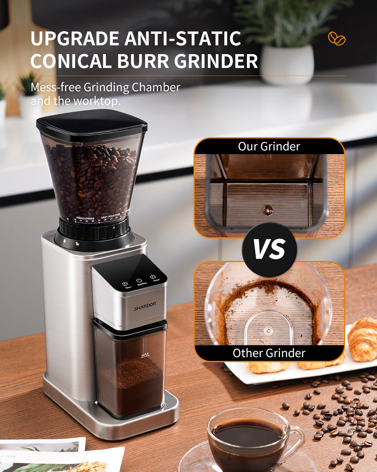 SHARDOR® Coffee Burr Grinder with 48 Grind Settings Silvery