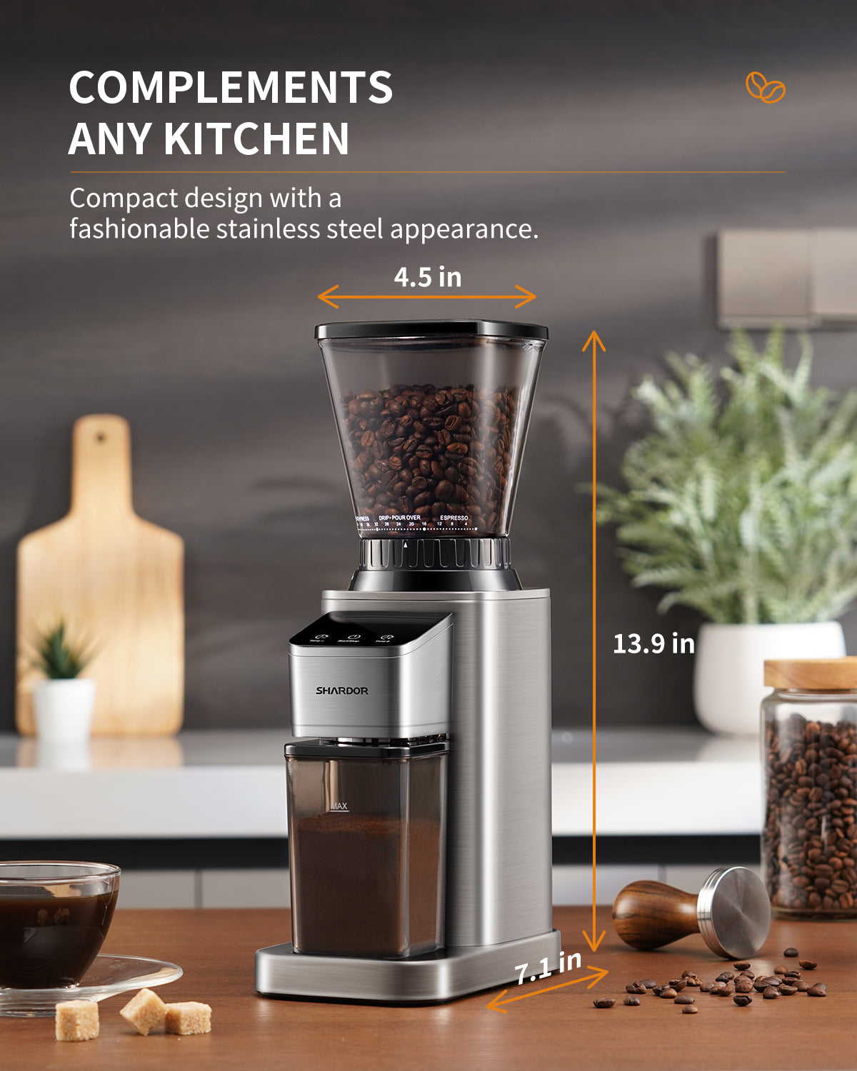 SHARDOR® Coffee Burr Grinder with 48 Grind Settings Silvery