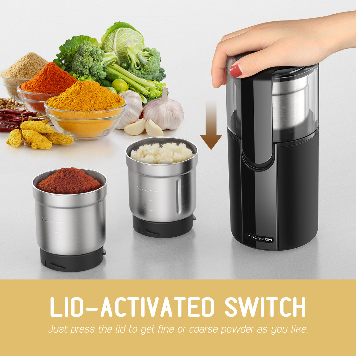 SHARDOR® Coffee Blade Grinder with Manual pressing Black 2 Cup