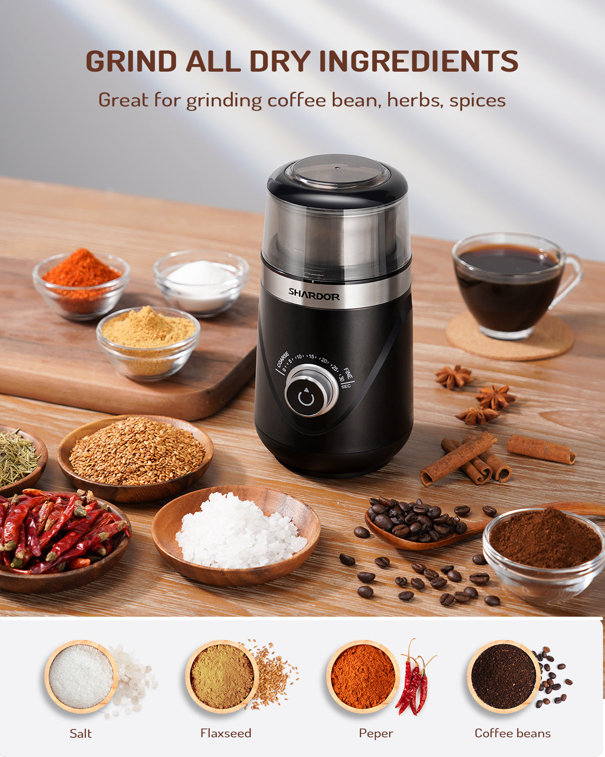 SHARDOR® Coffee Blade Grinder with Manual adjustment knob Black
