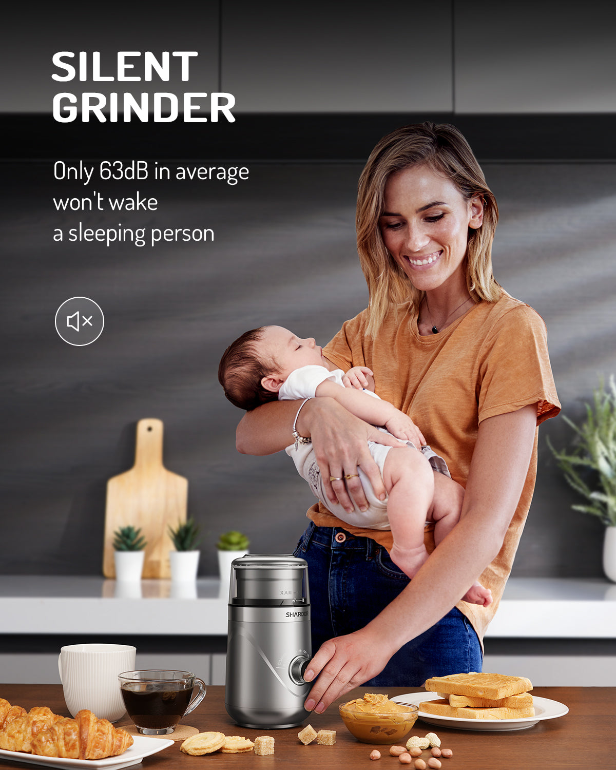 SHARDOR® Coffee Blade Grinder with Manual adjustment knob Silver 2 Cup