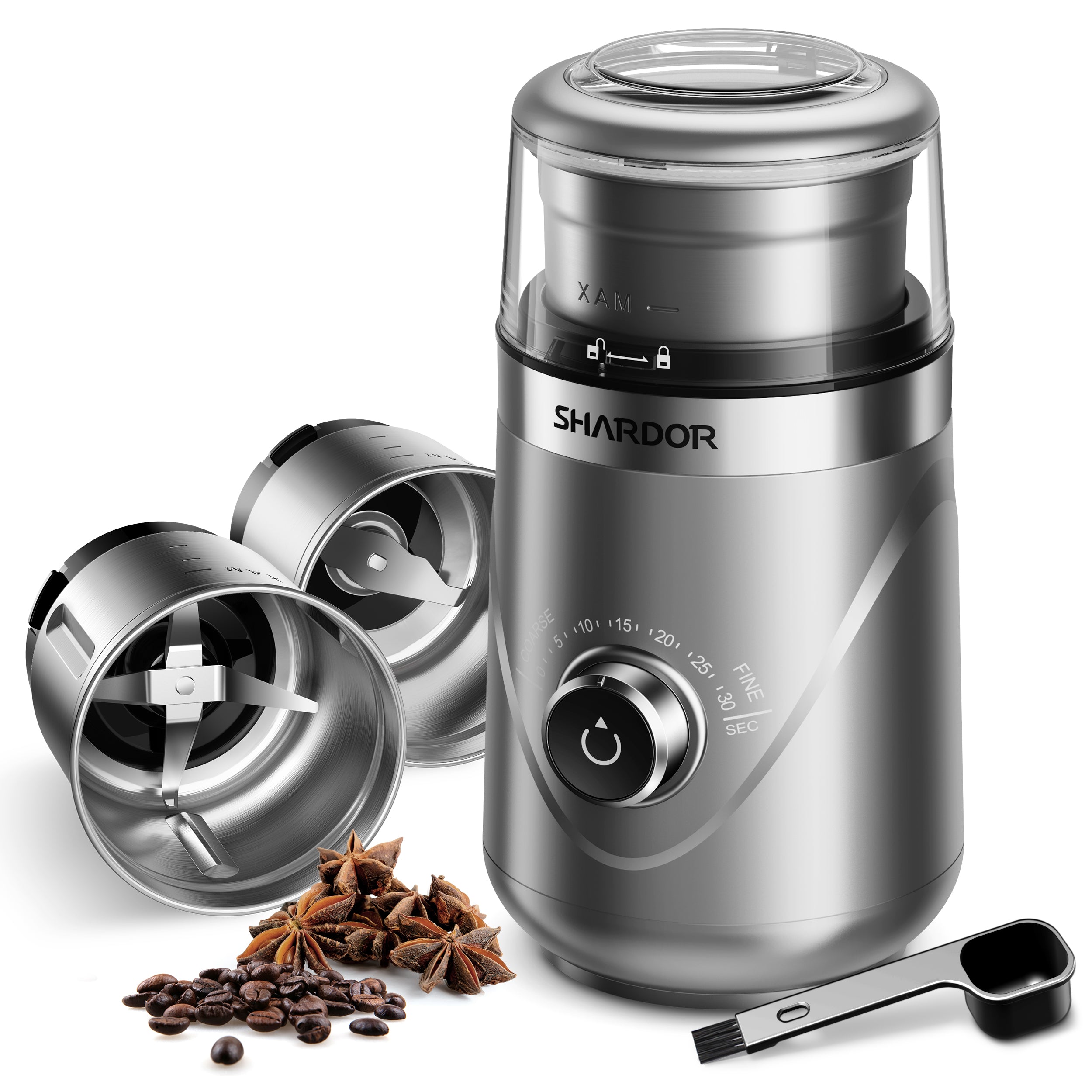 SHARDOR® Coffee Blade Grinder with Manual adjustment knob Silver 2 Cup