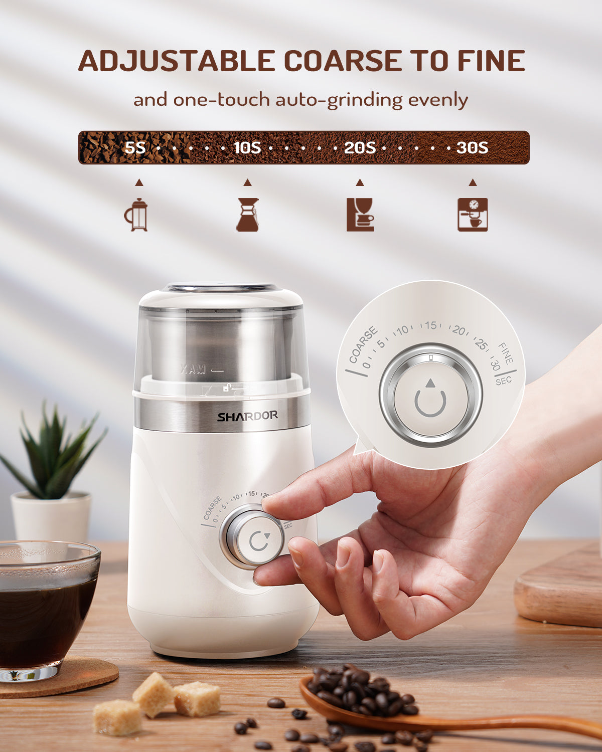 SHARDOR® Coffee Blade Grinder with Manual adjustment knob Cream