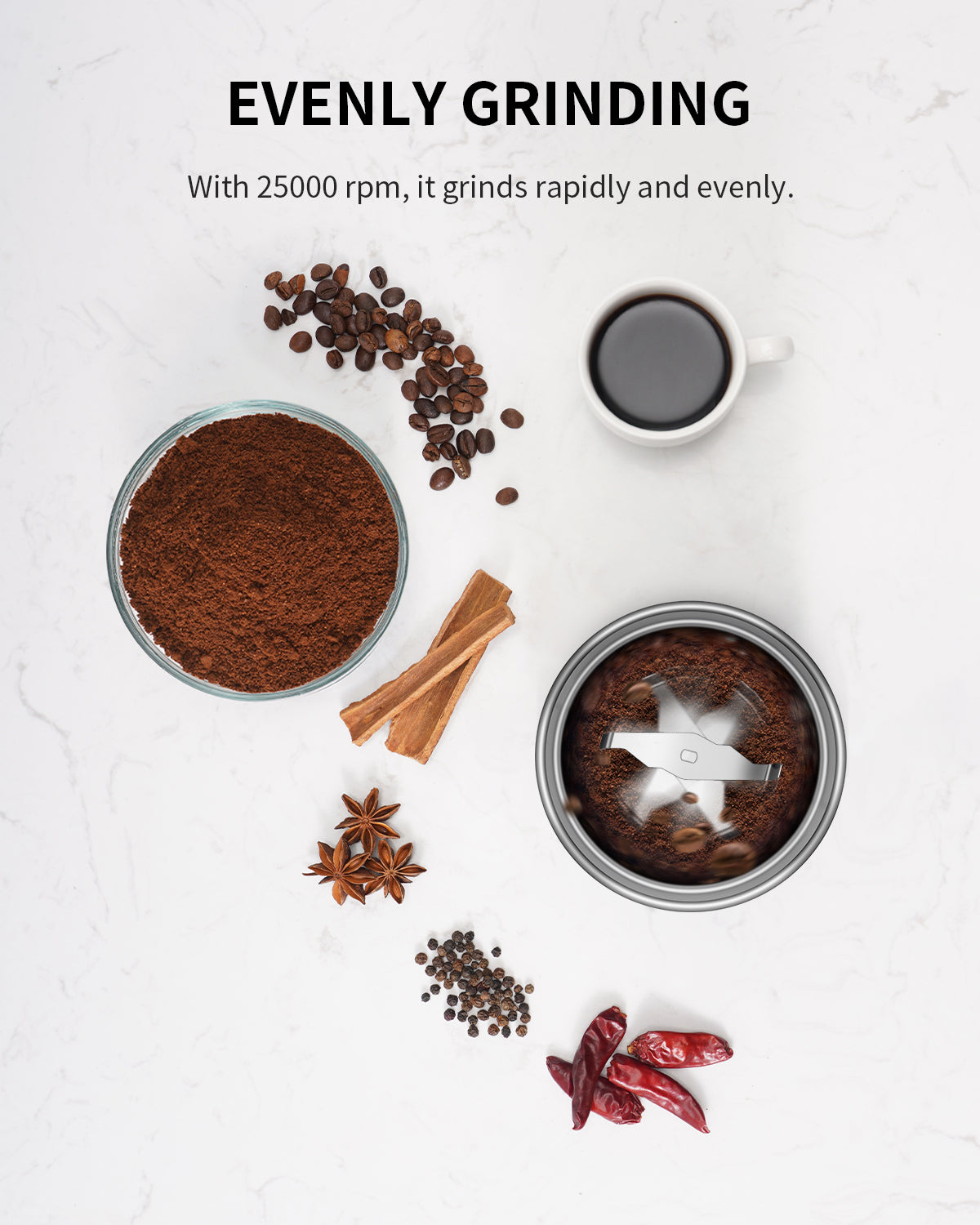 SHARDOR® Coffee Blade Grinder with Manual adjustment knob White