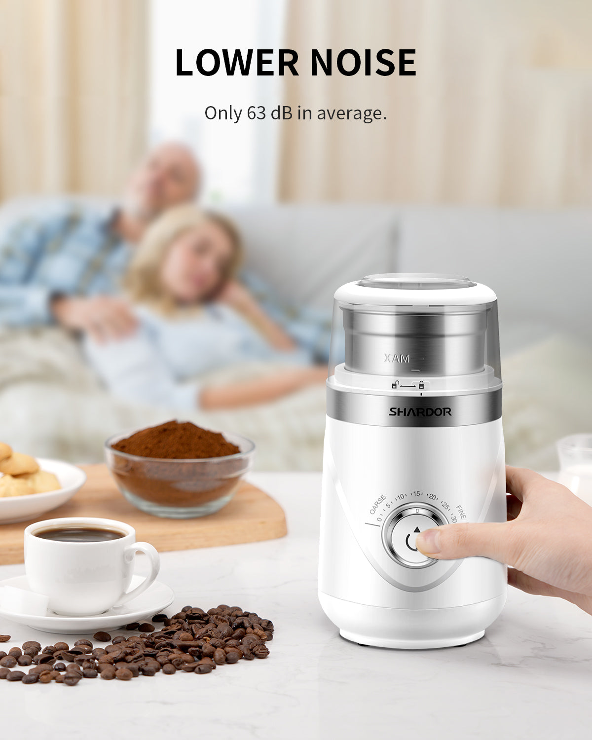 SHARDOR® Coffee Blade Grinder with Manual adjustment knob White