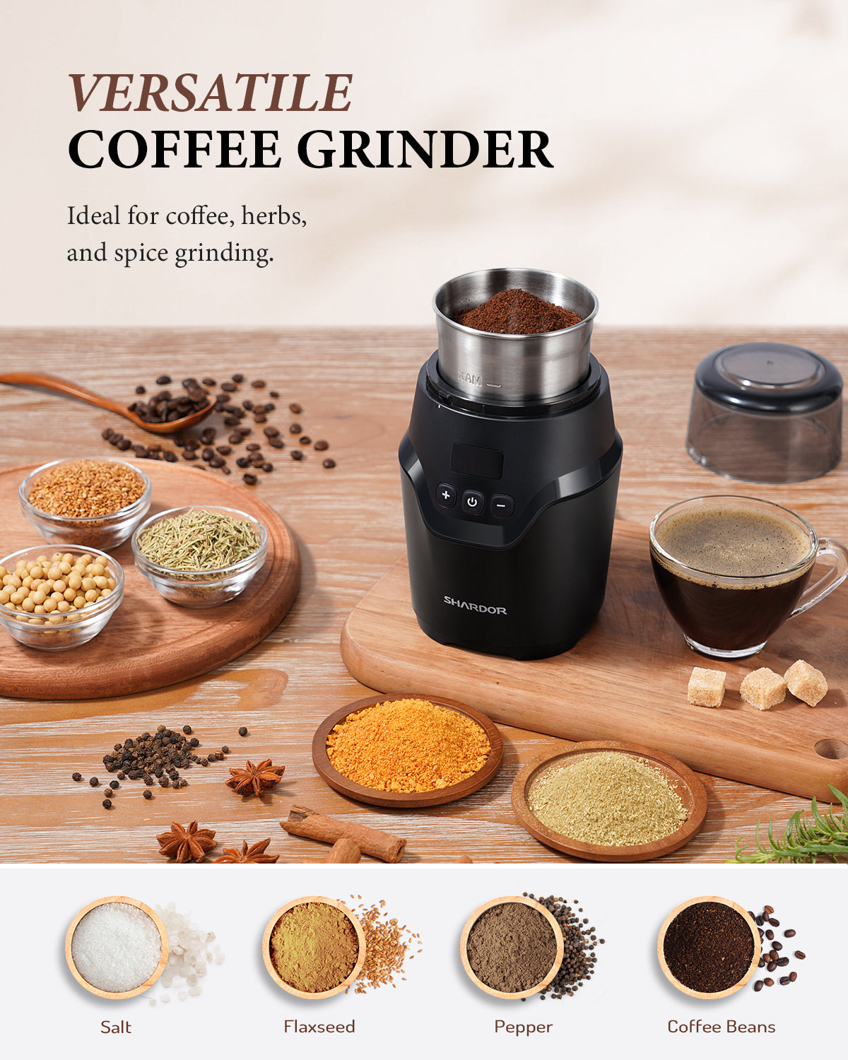 SHARDOR® Coffee Blade Grinder with Smart and Adjustable Grinding Black