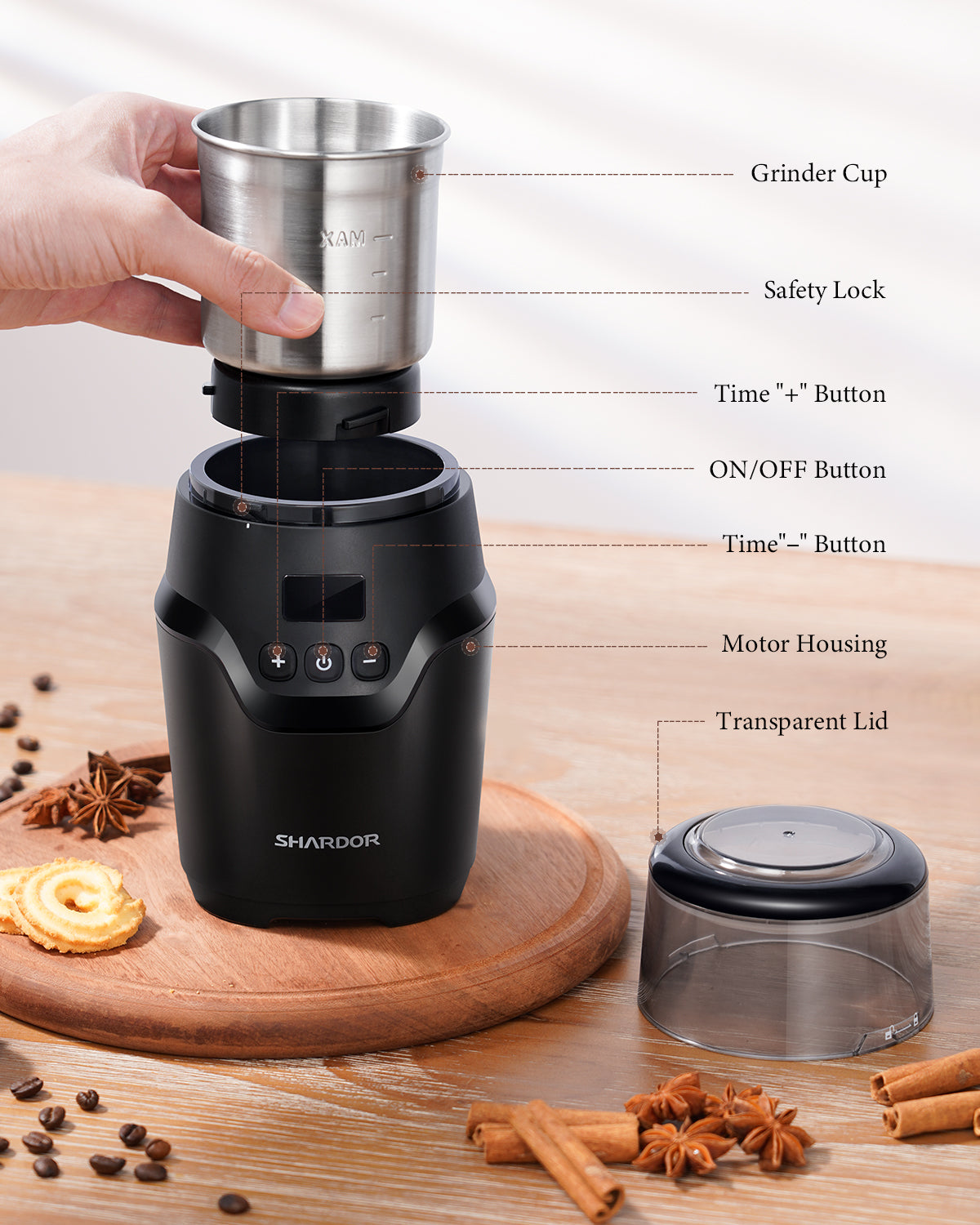 SHARDOR® Coffee Blade Grinder with Smart and Adjustable Grinding Black