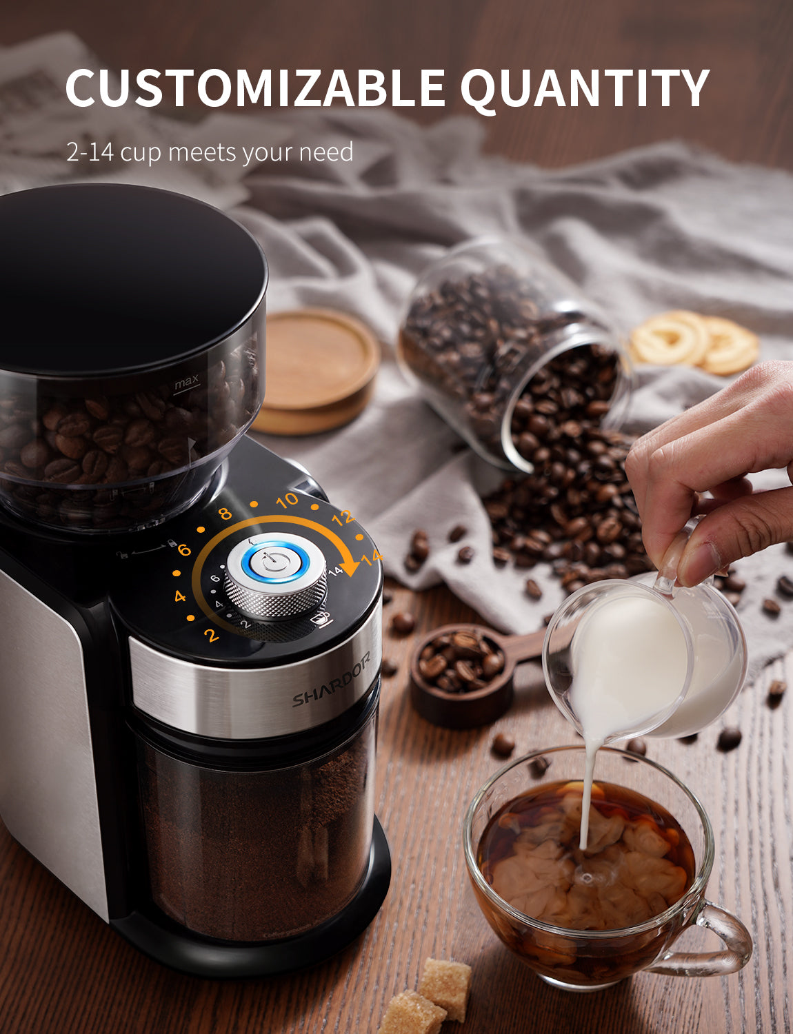 SHARDOR® Coffee Burr Grinder with 16 Precise Grind Setting Silvery