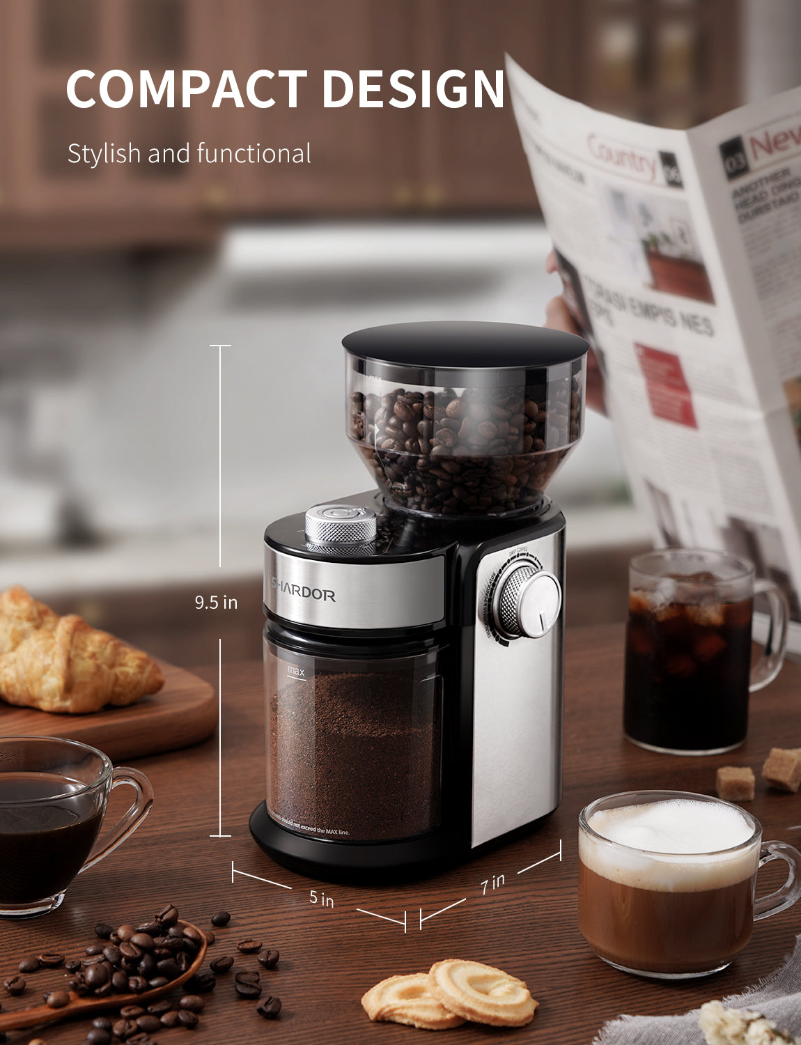 SHARDOR® Coffee Burr Grinder with 16 Precise Grind Setting Silvery